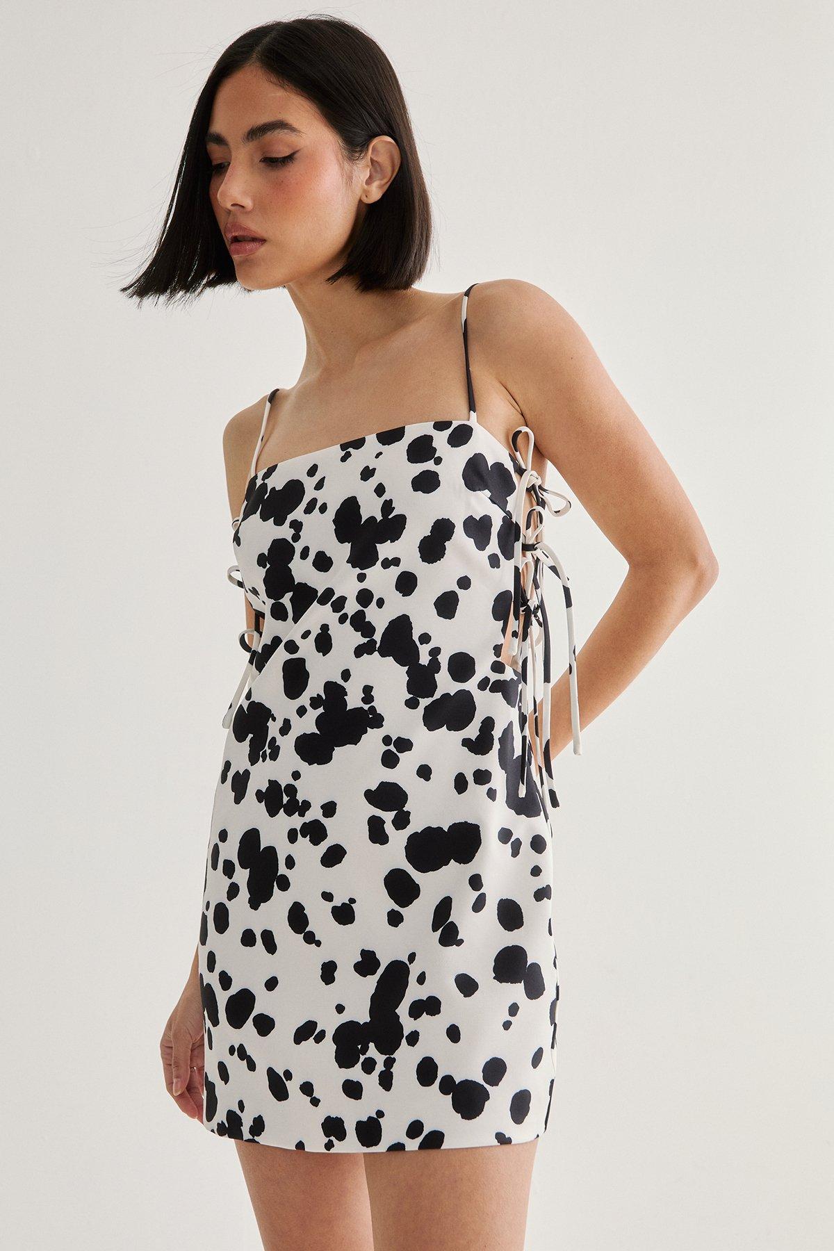 NastyGal Spot Print Tailored Tie Side Dress Mono image 1
