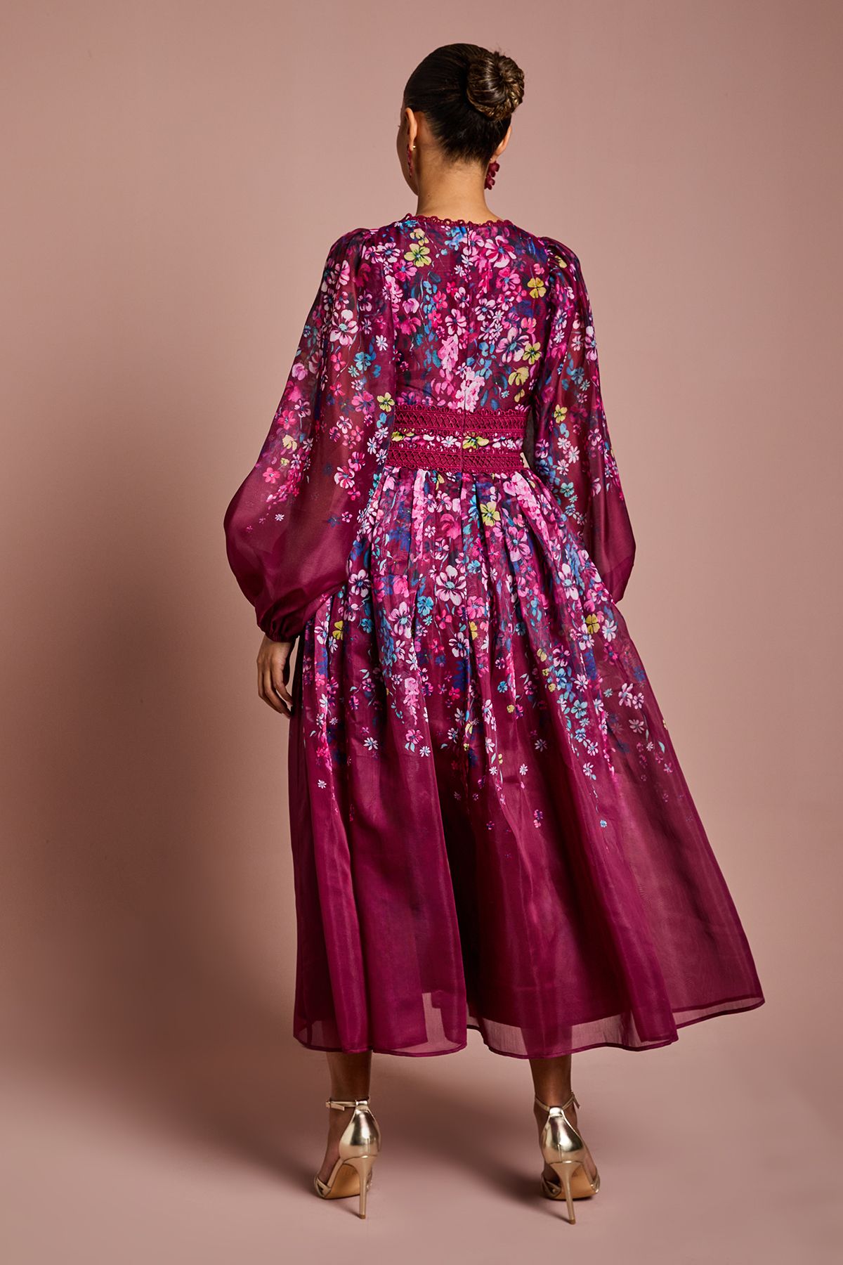 Coast Petite Organza Floral Placement Lace Trim Midaxi Dress Plum image 3