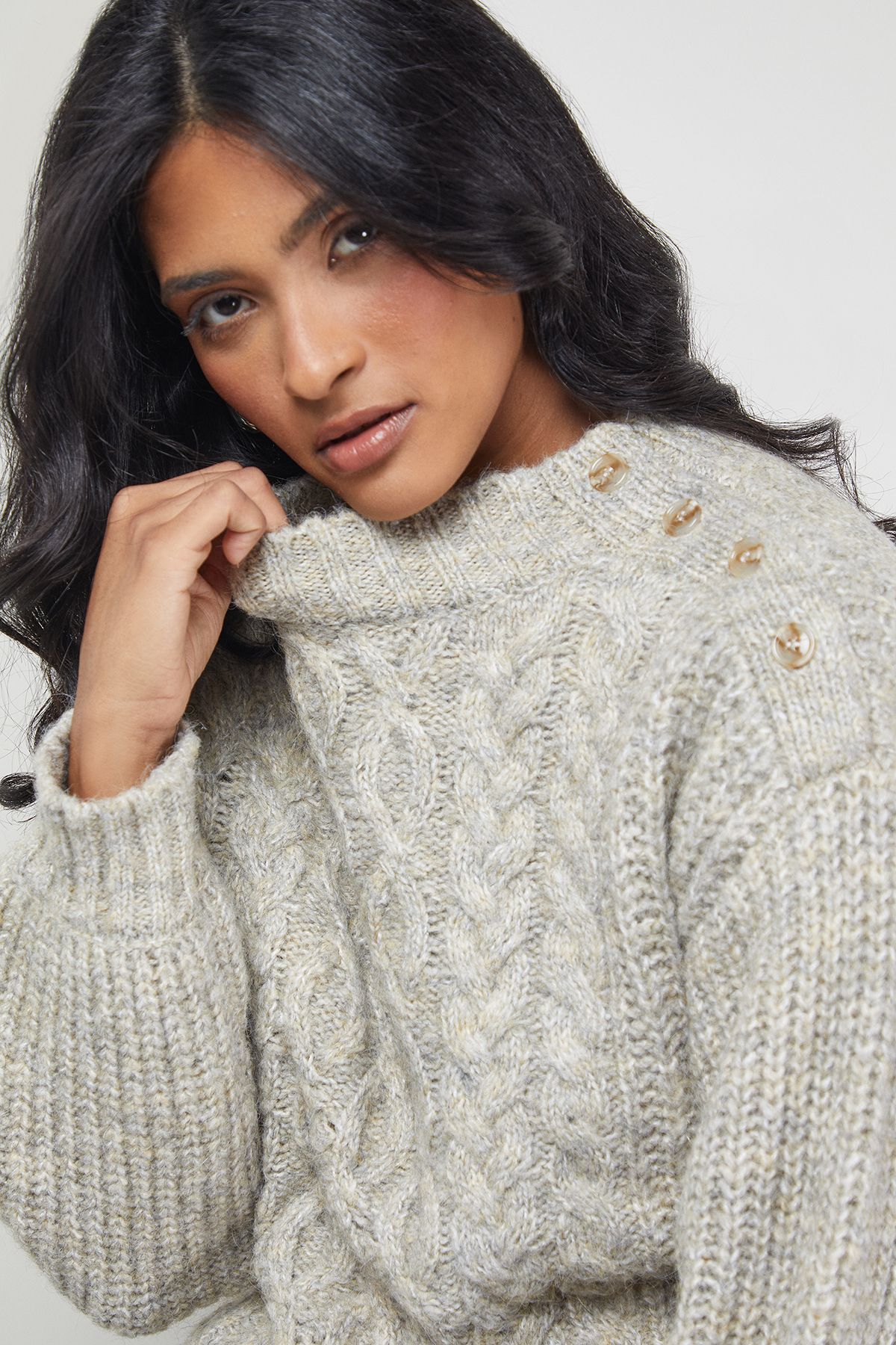 Warehouse Twist Neck Cable Jumper Ivory image 4