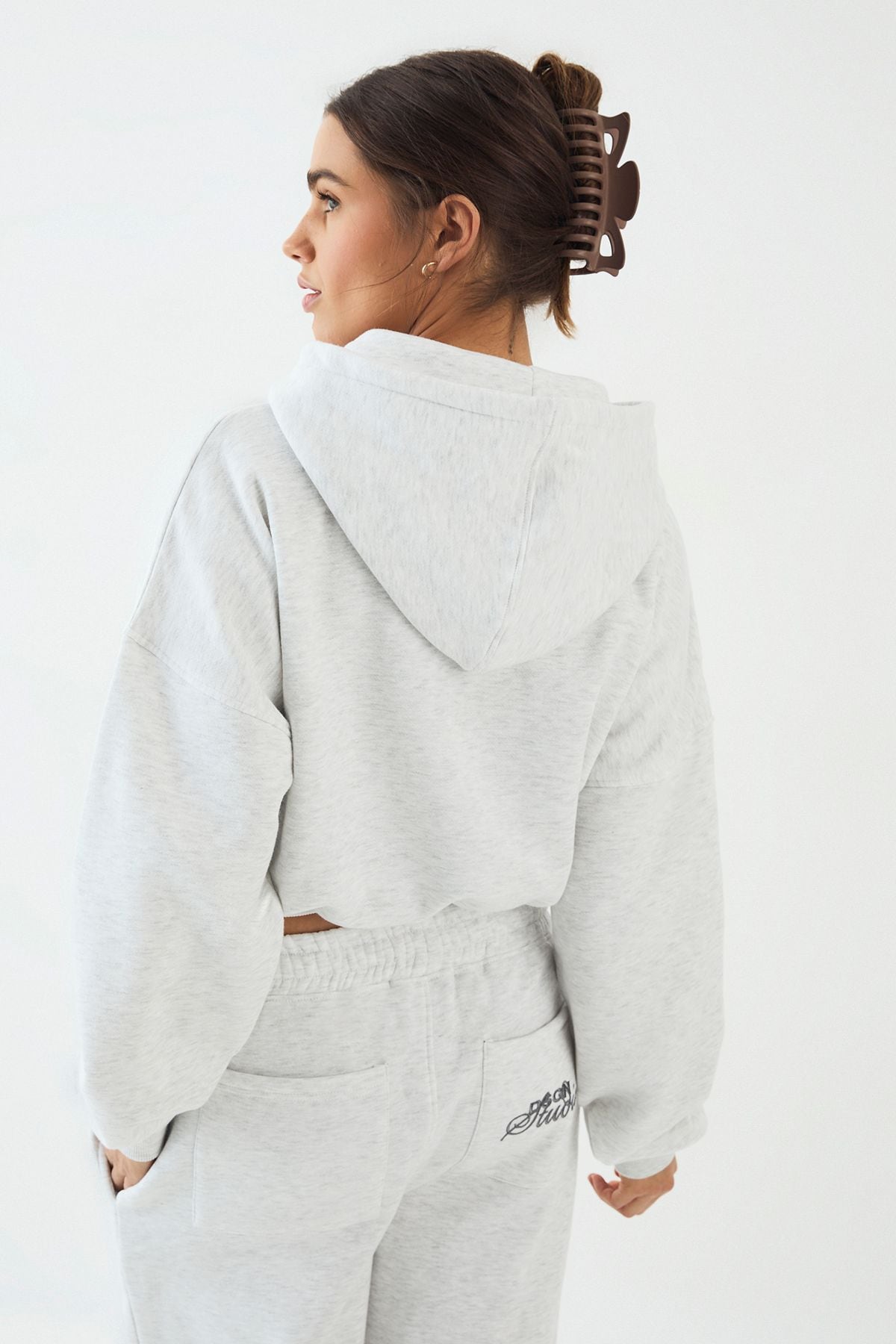 DSGN Studio DSGN Studio Towelling Applique Boxy Zip Through Hoodie Ash Grey image 2