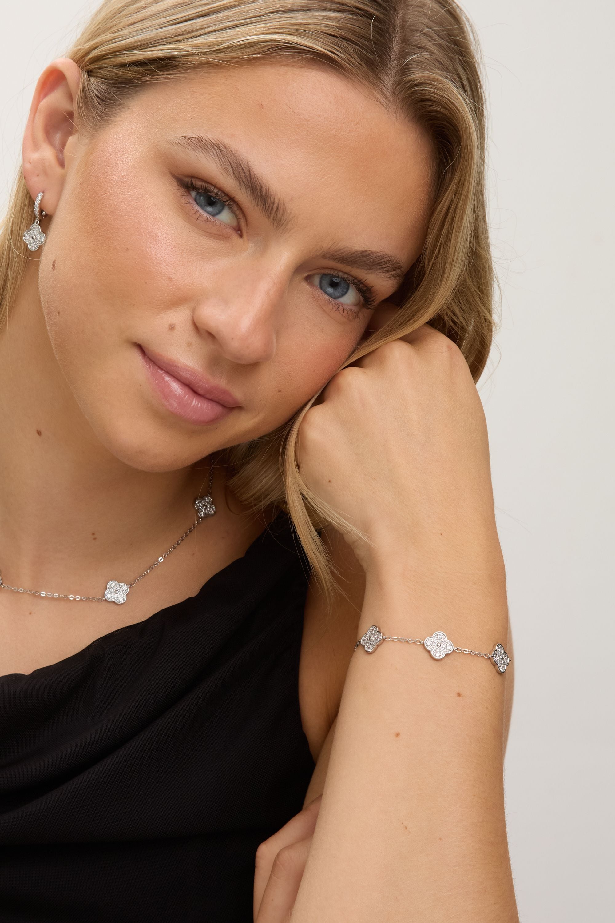 Jon Richard Rhodium Plated and Pave Clover Bracelet image 2