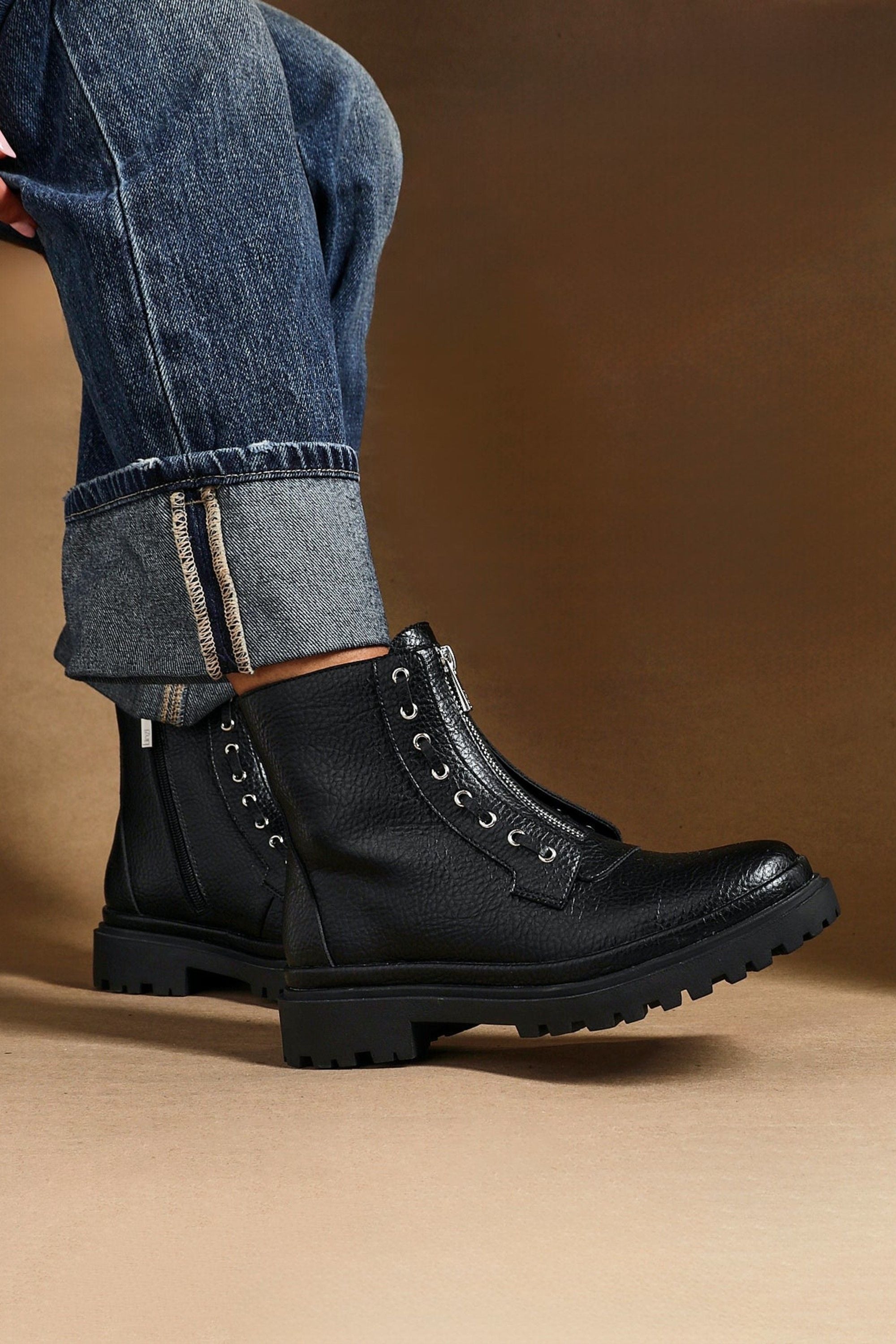 Linzi Launch Black Zip-Up Military Boots image 7