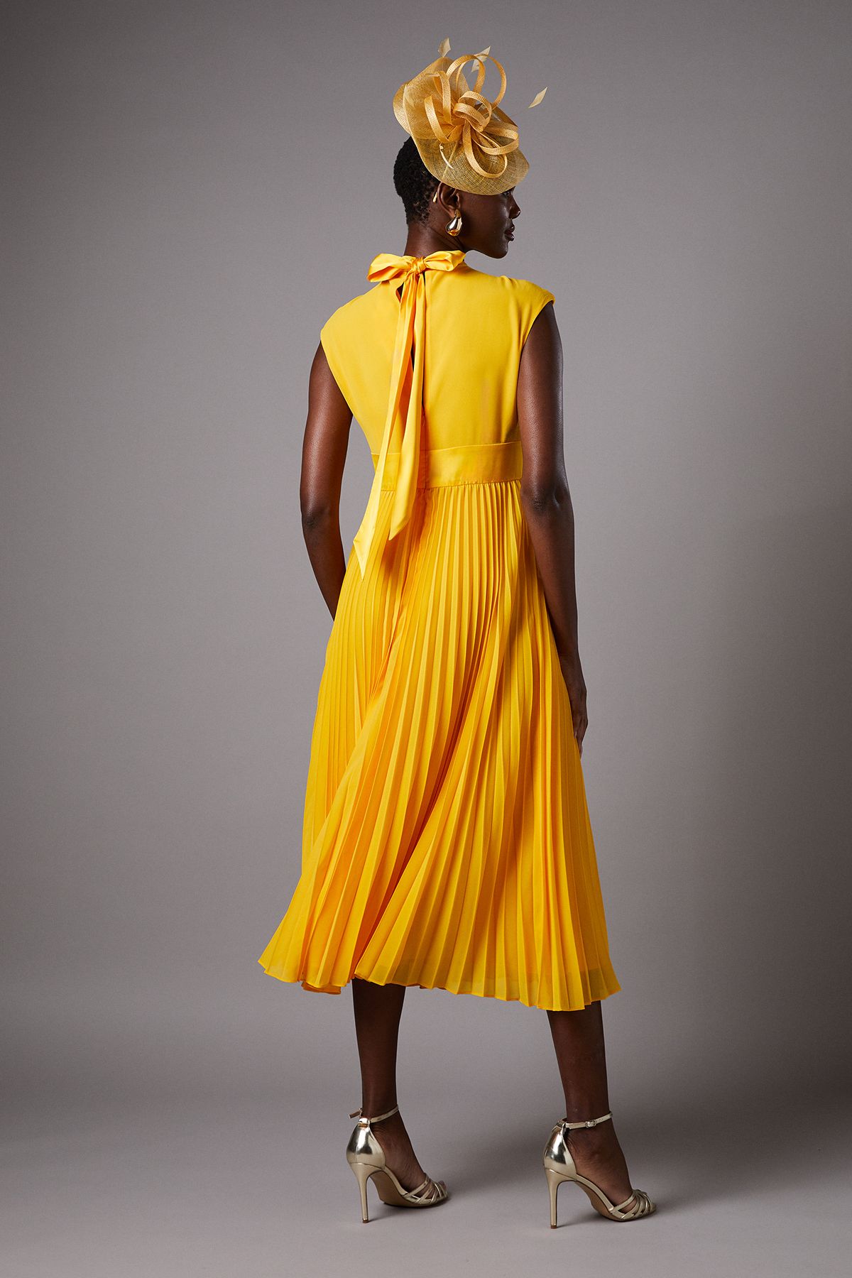 Coast Sleeveless Pleated High Neck Midi Dress Yellow image 4