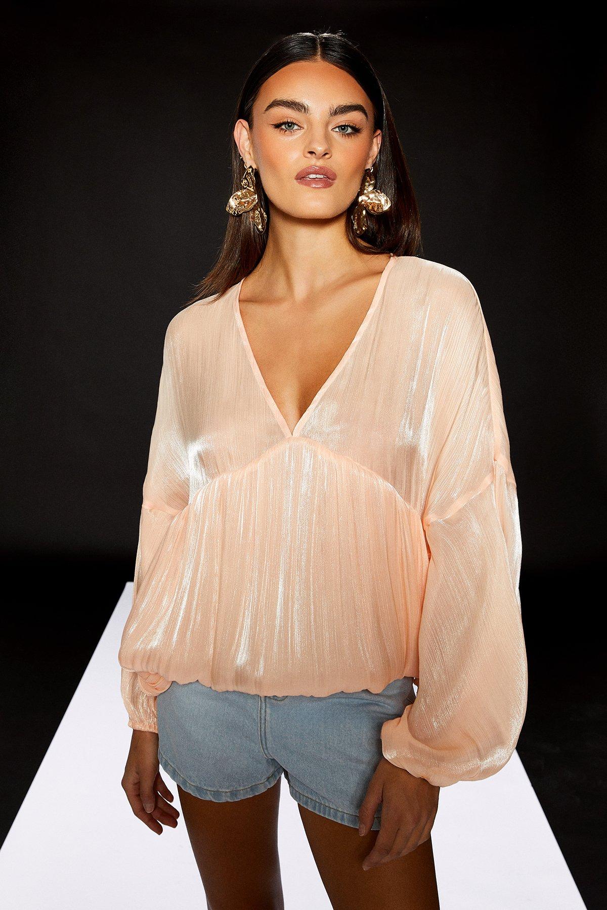 RUNWAY 1.8.1.8 Runway 1.8.1.8 Blouson Sleeve V Neck Blouse Peach image 2