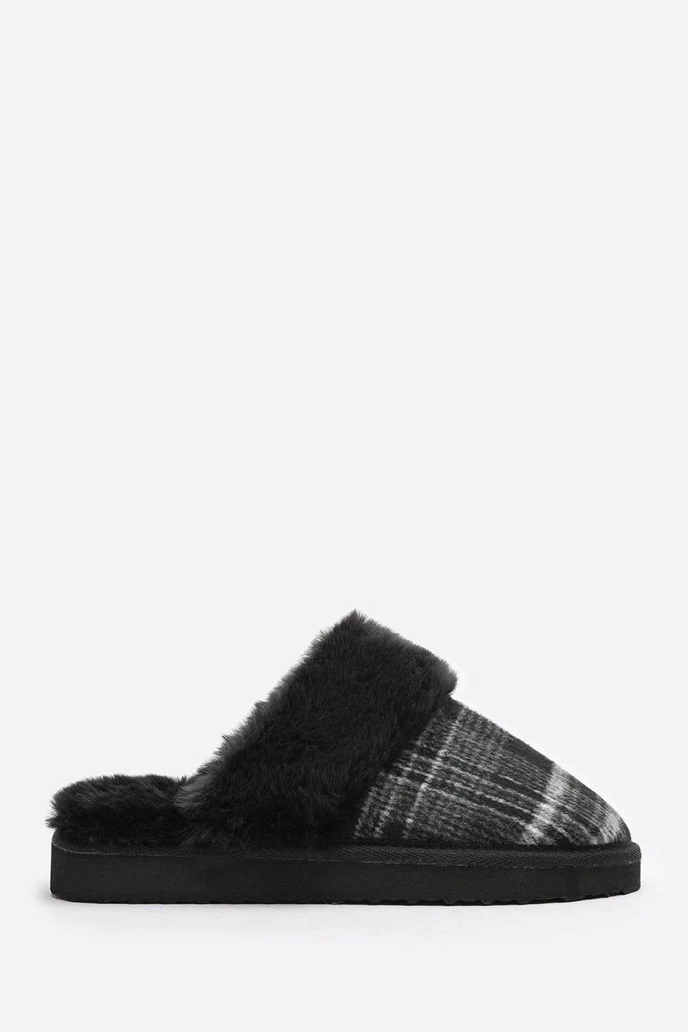 Where's That From 'Jemima' Tartan Mule Slippers with Faux Fur Trim image 3