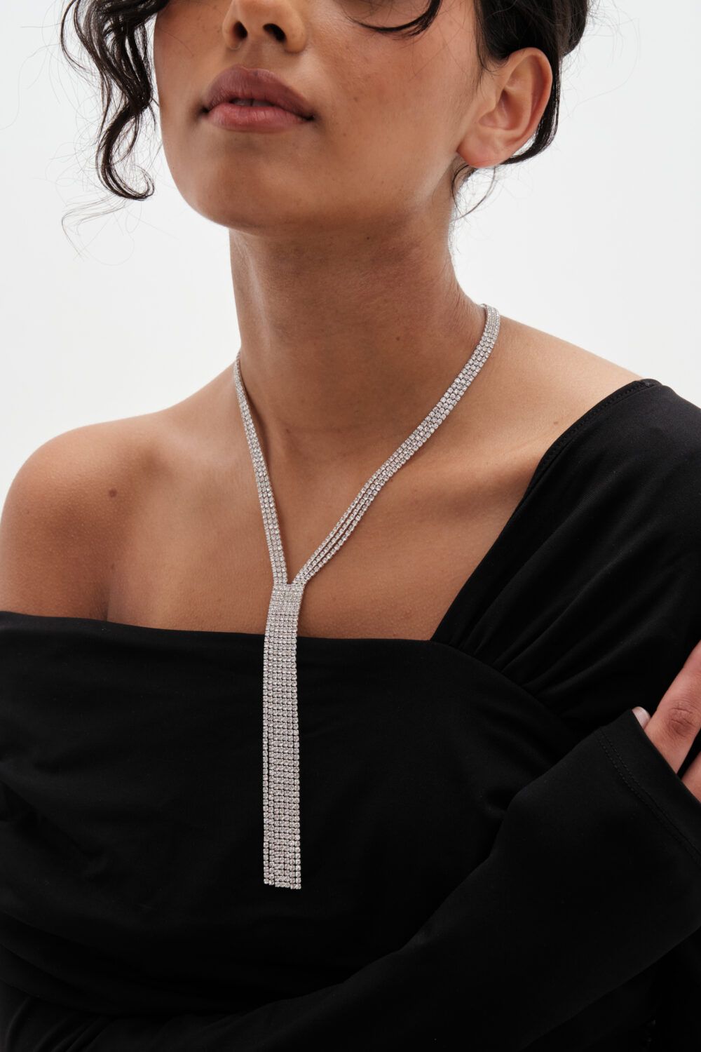 Mood Silver Crystal Diamante Short Y-Drop Necklace