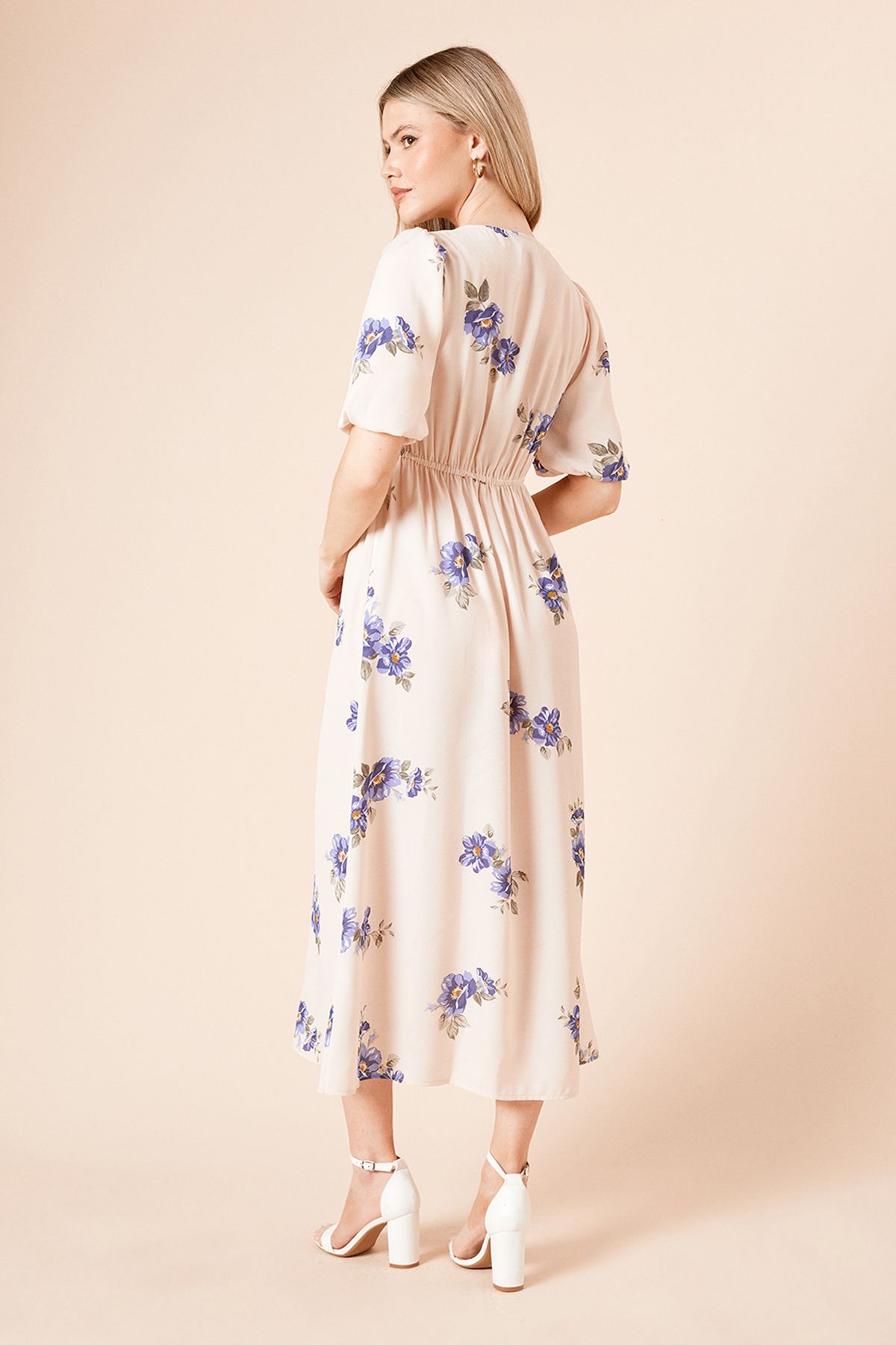 Dorothy Perkins Ivory Floral Tie Front Button Through Midi Dress Floral image 3