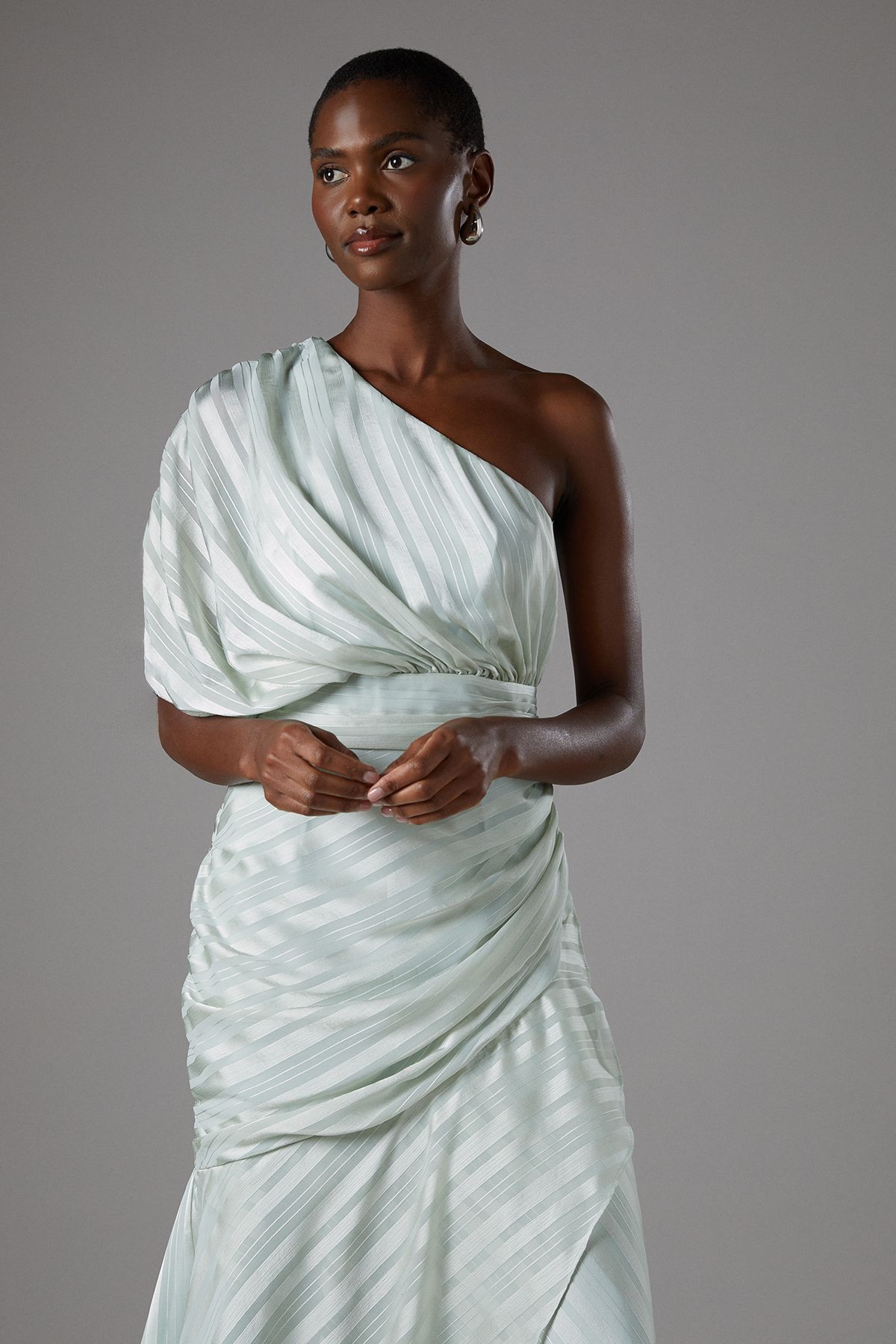 Coast Jacquard Tiered One Shoulder Midi Dress Sage image 4