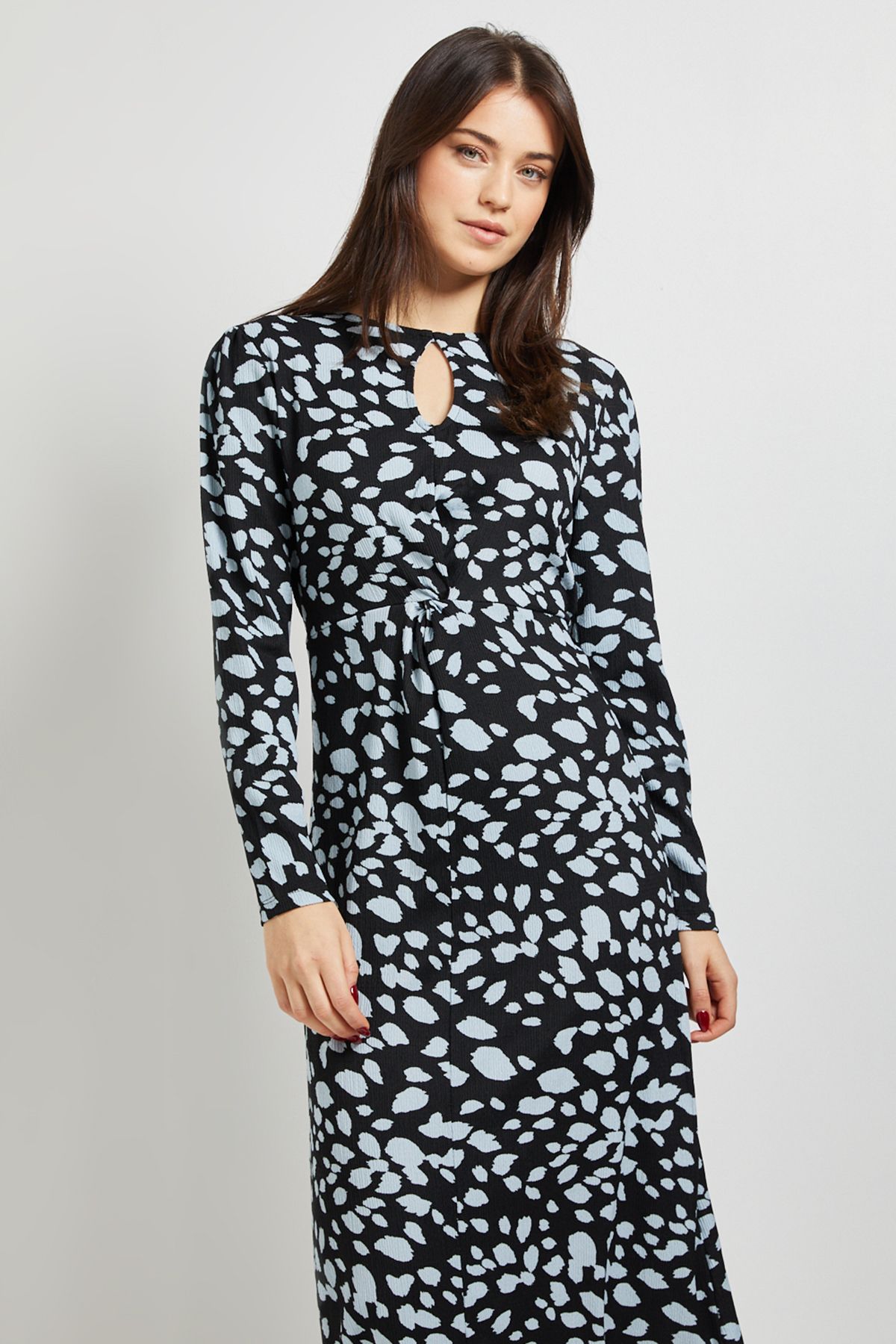 Dorothy Perkins Animal Knot Waist Long Sleeve Midi Dress Animal image 2