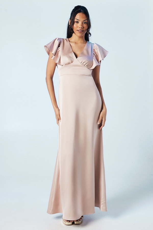 Coast V Neck Waist Detail Satin Bridesmaid Dress Mocha