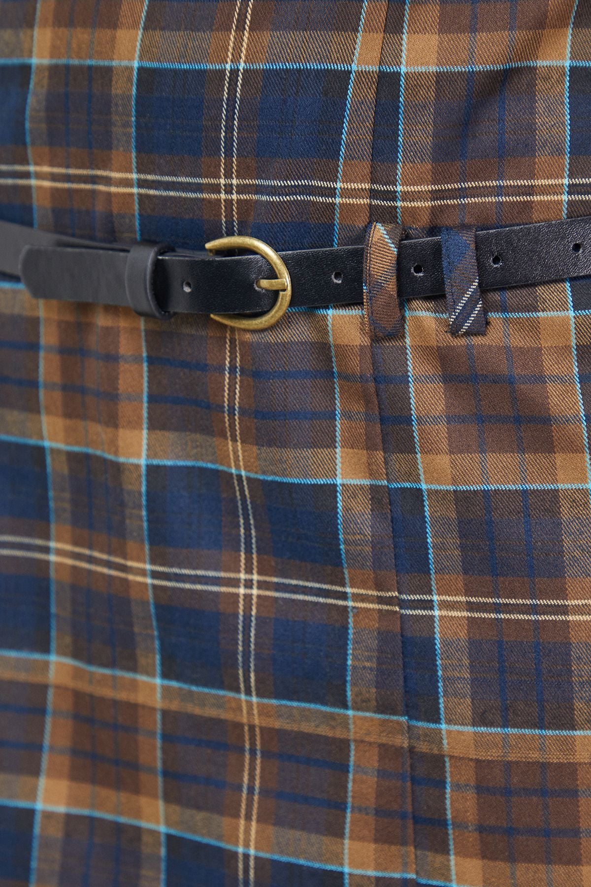 Warehouse Check V Neck Belted Pinafore Mini Dress Brown image 5