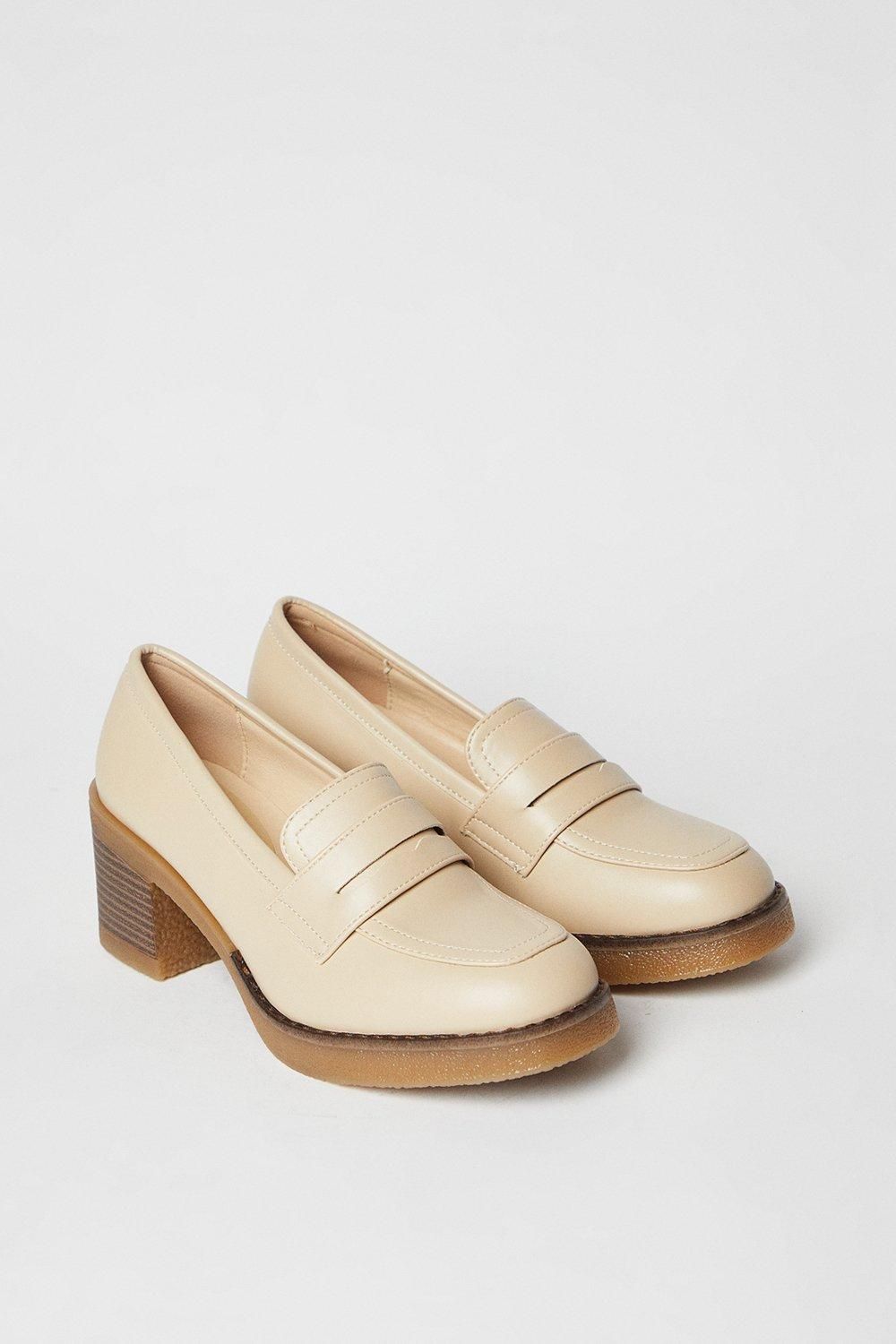 Oasis Butterfly Faux Leather Chunky Heeled Penny Loafers Beige image 3