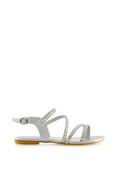 XY London 'Mercedes' Strappy Mirror Diamante Flat Sandals