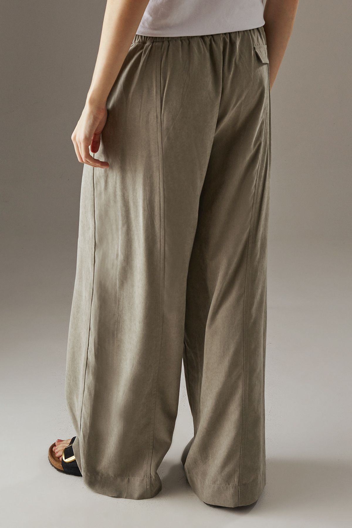 Warehouse Peach Satin Utility Pocket Wide Leg Trousers Grey image 3