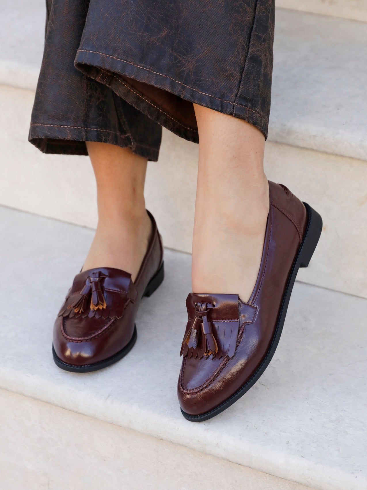 Linzi Rosemary Burgundy Faux Leather Classic Slip On Loafer image 6