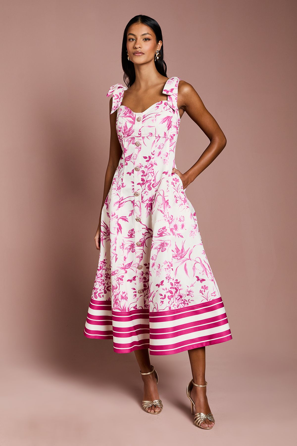 Coast Petite Cotton Twill Panelled Fit And Flare Midi Dress Ivory image 1