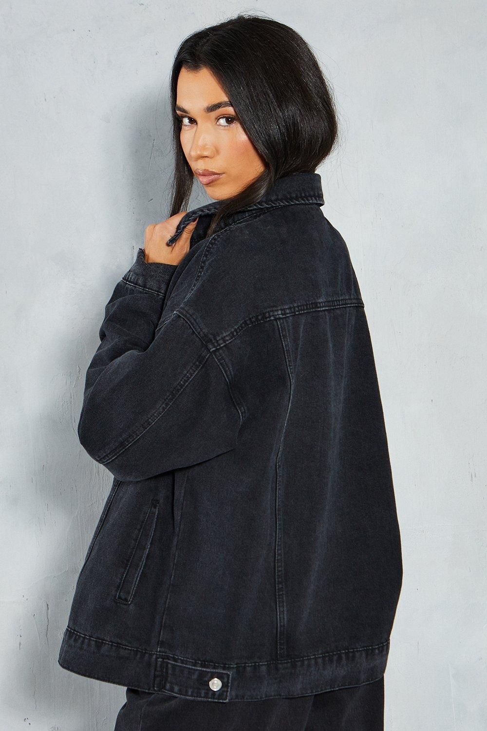 MissPap Oversized Denim Jacket Washed Black image 3