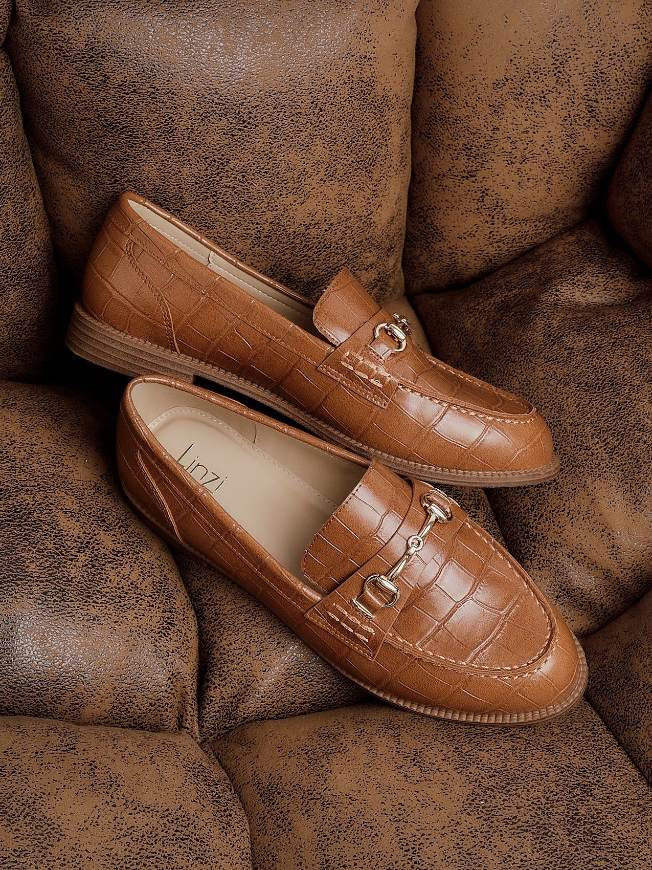 Linzi Maison Tan Faux Croc Patent Leather Loafer image 2