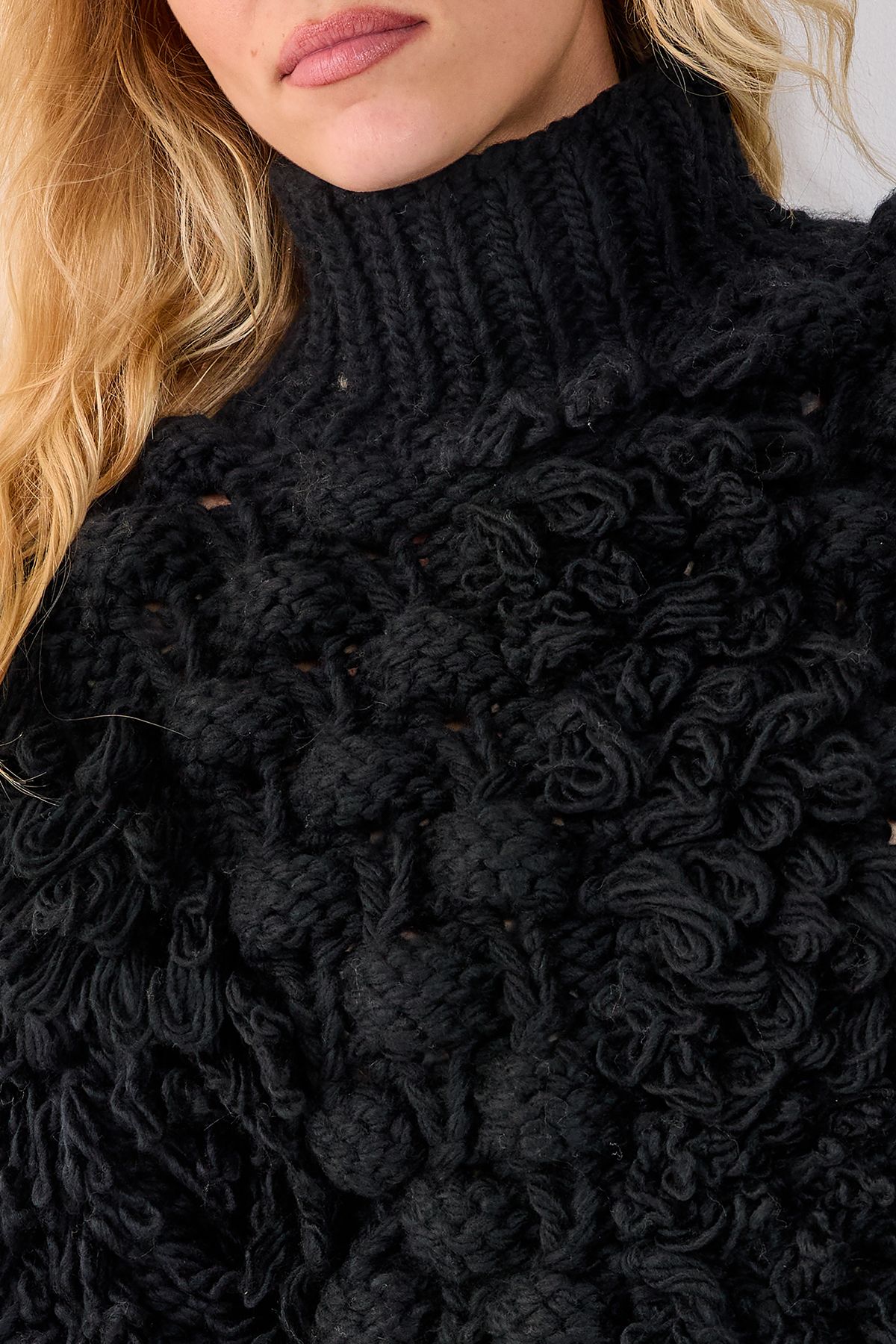 NastyGal Loopy Bobble Mix High Neck Cropped Jumper Black image 5