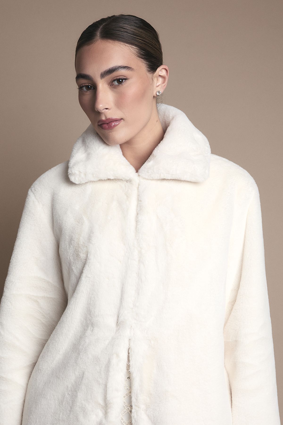 Coast Ivory Faux Fur Longline Collared Coat Ivory image 3