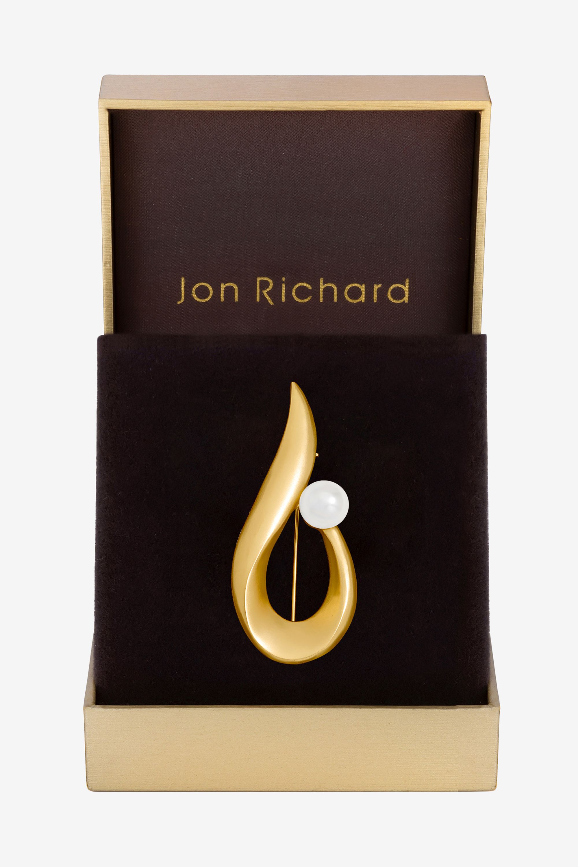 Jon Richard Gold Plated Satin Swirl and Pearl Brooch - Gift Box image 1