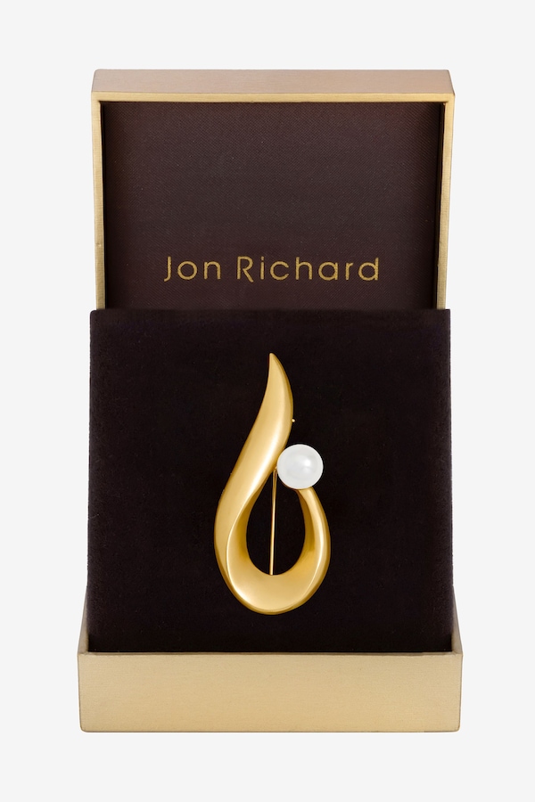 Jon Richard Gold Plated Satin Swirl and Pearl Brooch - Gift Box