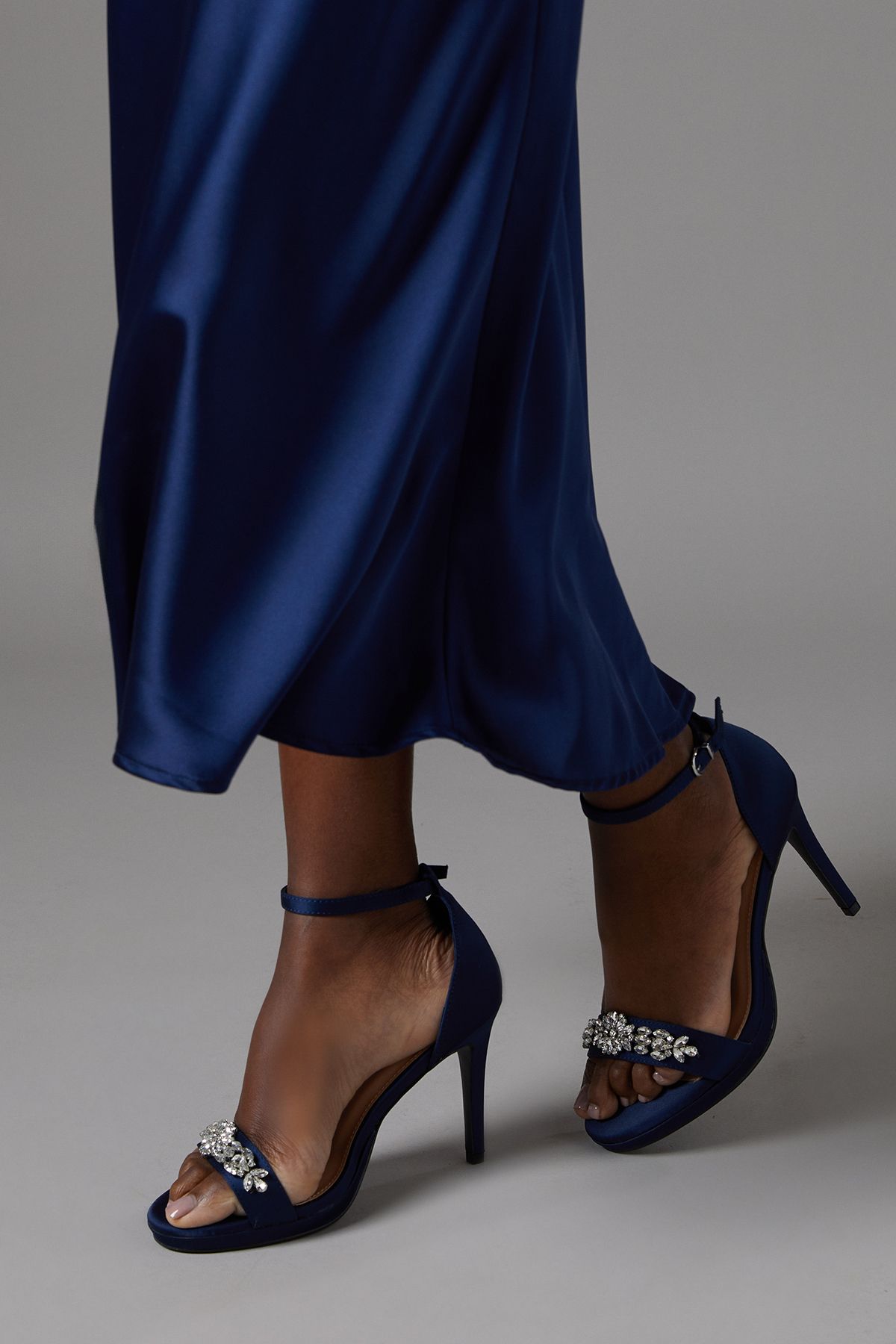 Coast Tamia Jewelled Trim Satin Platform Heeled Sandals Navy image 1