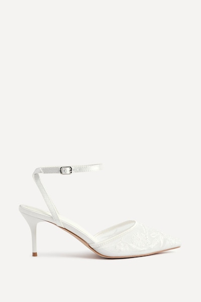 Linzi Serenade Bridal Ivory Satin Beaded Mesh Court Heels