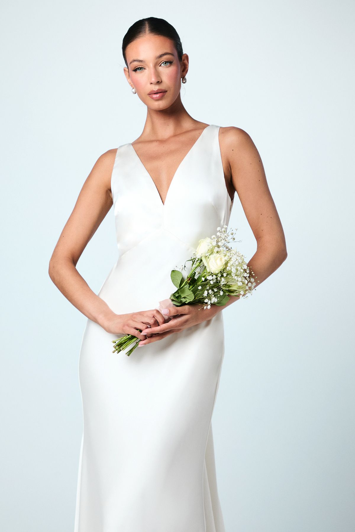 Coast Satin V Neck Maxi Bridemaids Dress with Back Sash Detail Ivory image 4