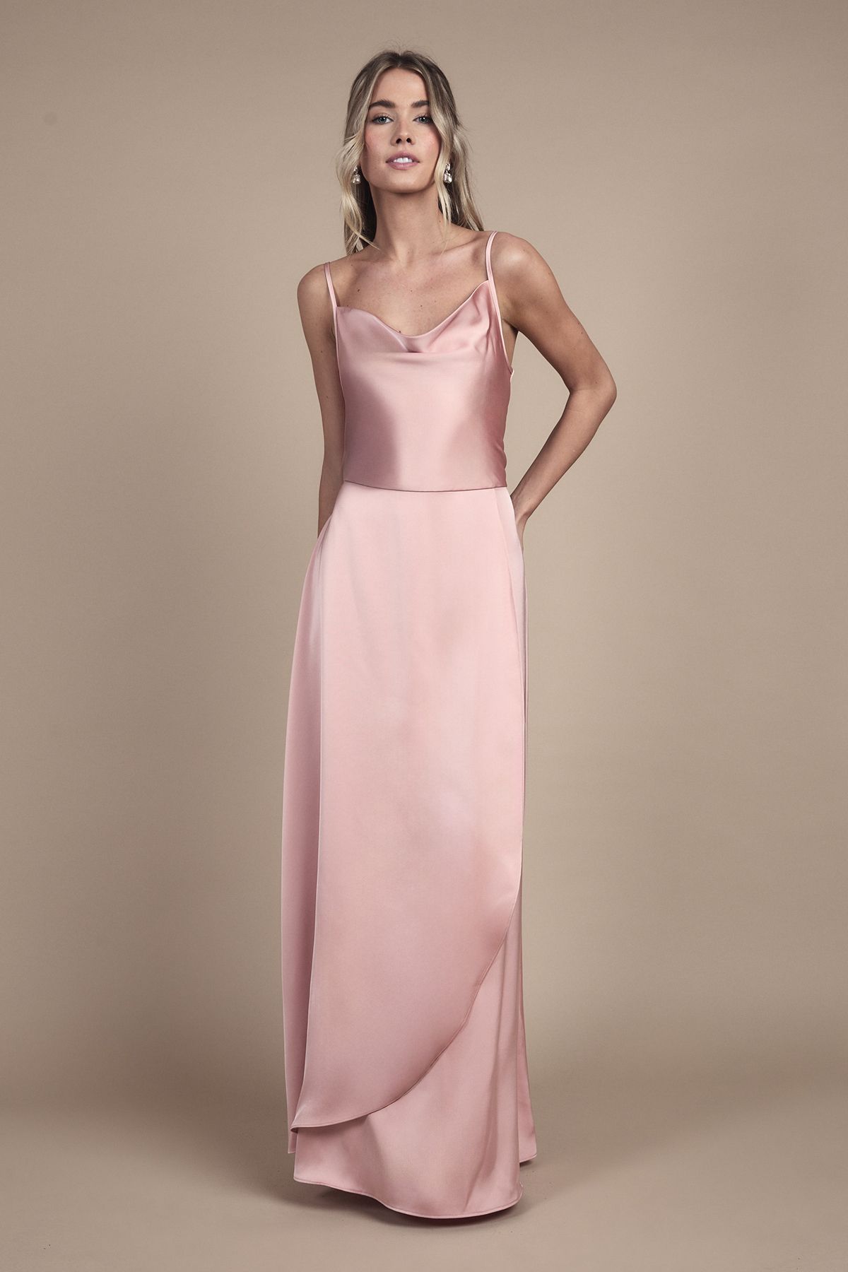 Coast Teen Cowl Front Waterfall Skirt Bridesmaid Dress Antique Rose image 4