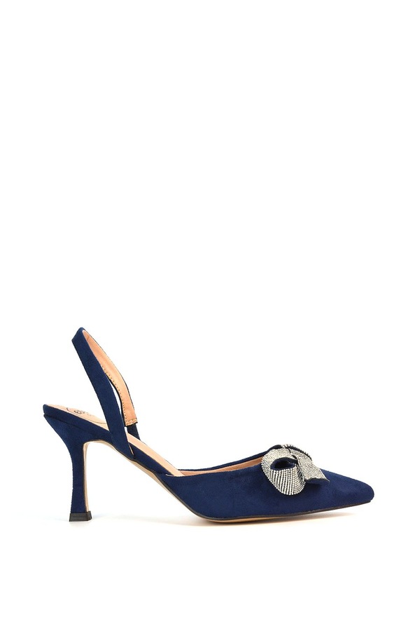 XY London 'Victoria' Diamante Bow Stiletto Slingback High Heel Shoes