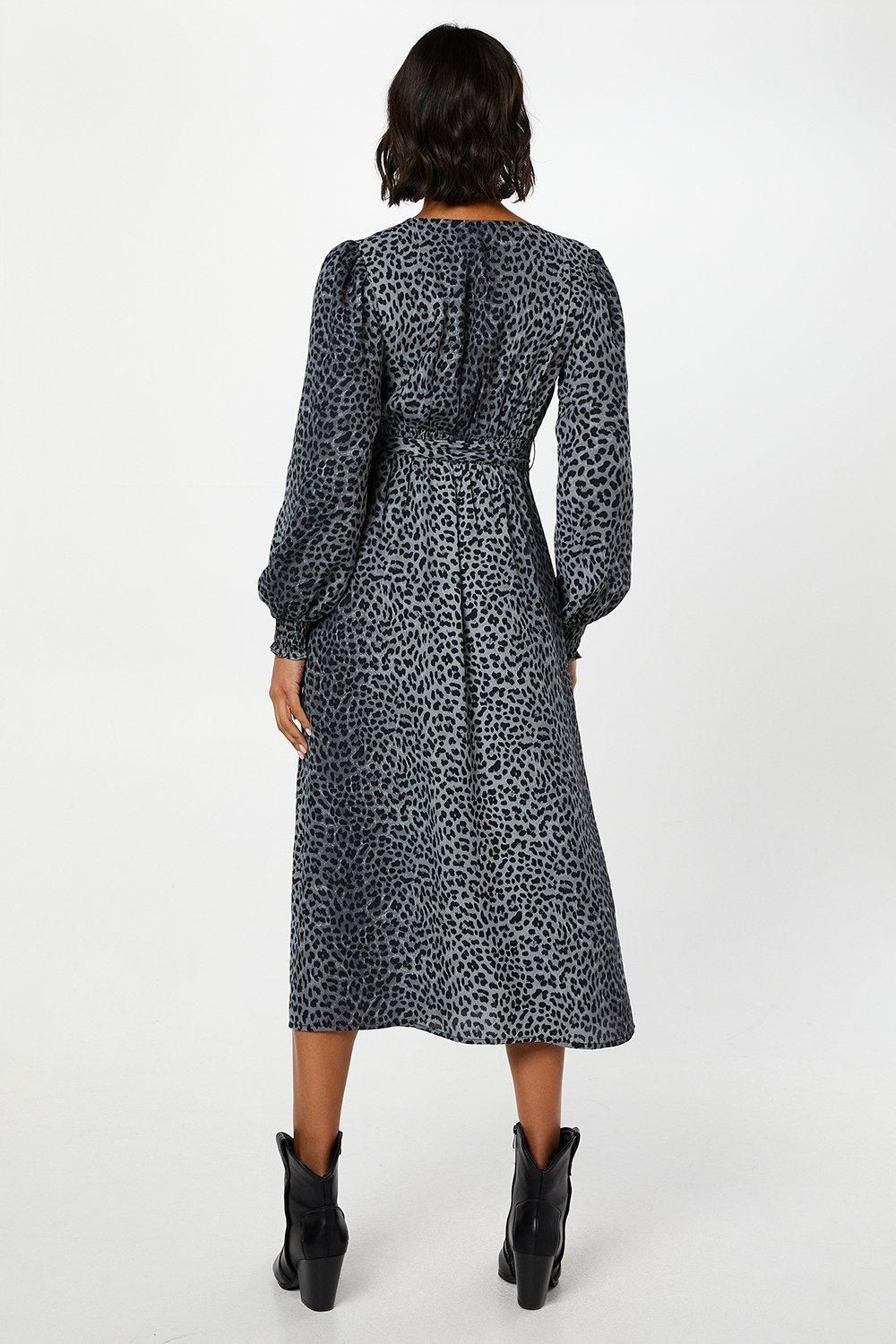 Dorothy Perkins Black Animal Long Sleeve Wrap Midi Dress Animal image 3