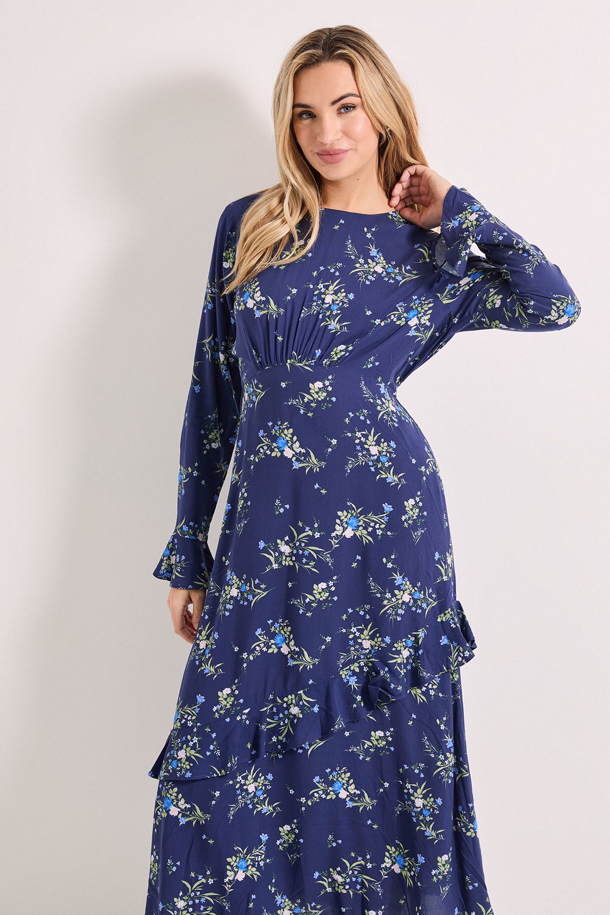 Dorothy Perkins Frill Sleeve Ruffle Detail Printed Midi Dress Purple image 4