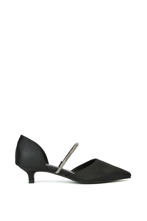 XY London 'Laura' Diamante Strap Kitten Heel Pointed Toe Court Shoes