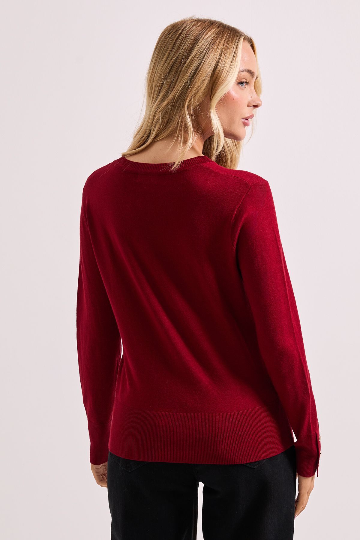 Dorothy Perkins Berry Crew Neck Button Cuff Jumper Berry image 3