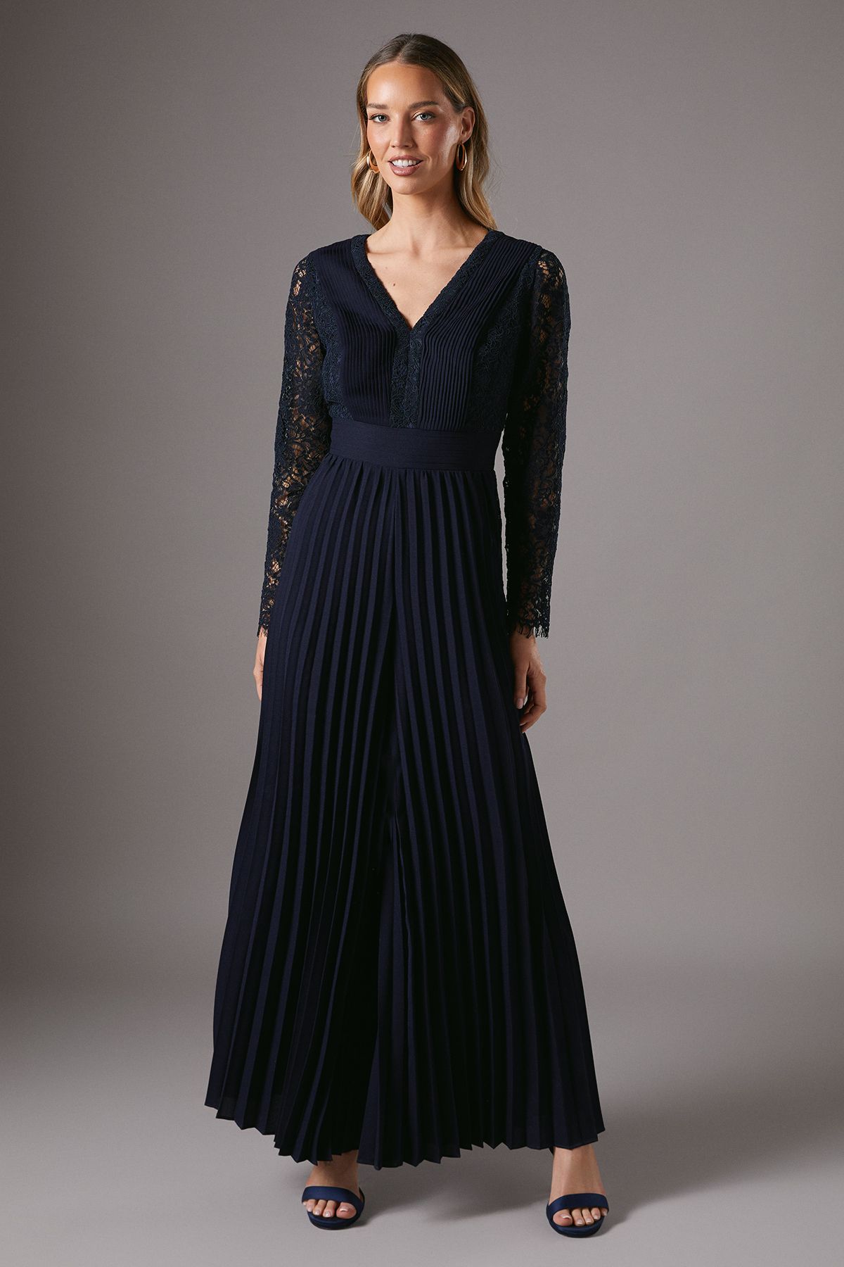 Coast Lace Sleeve Pleated Jumpsuit Navy image 1