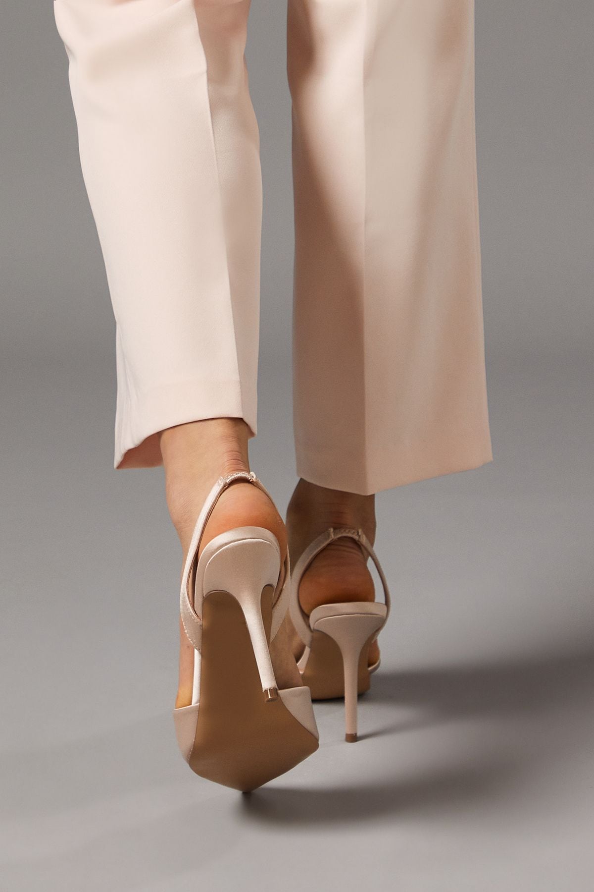 Coast Scarlett Satin Diamante Bow Brooch Slingback High Stiletto Heel Court Shoes Champagne image 4