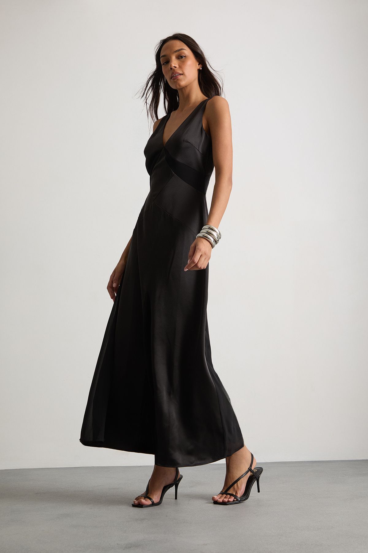 Warehouse Satin And Chiffon Mix Midaxi Dress Black image 2