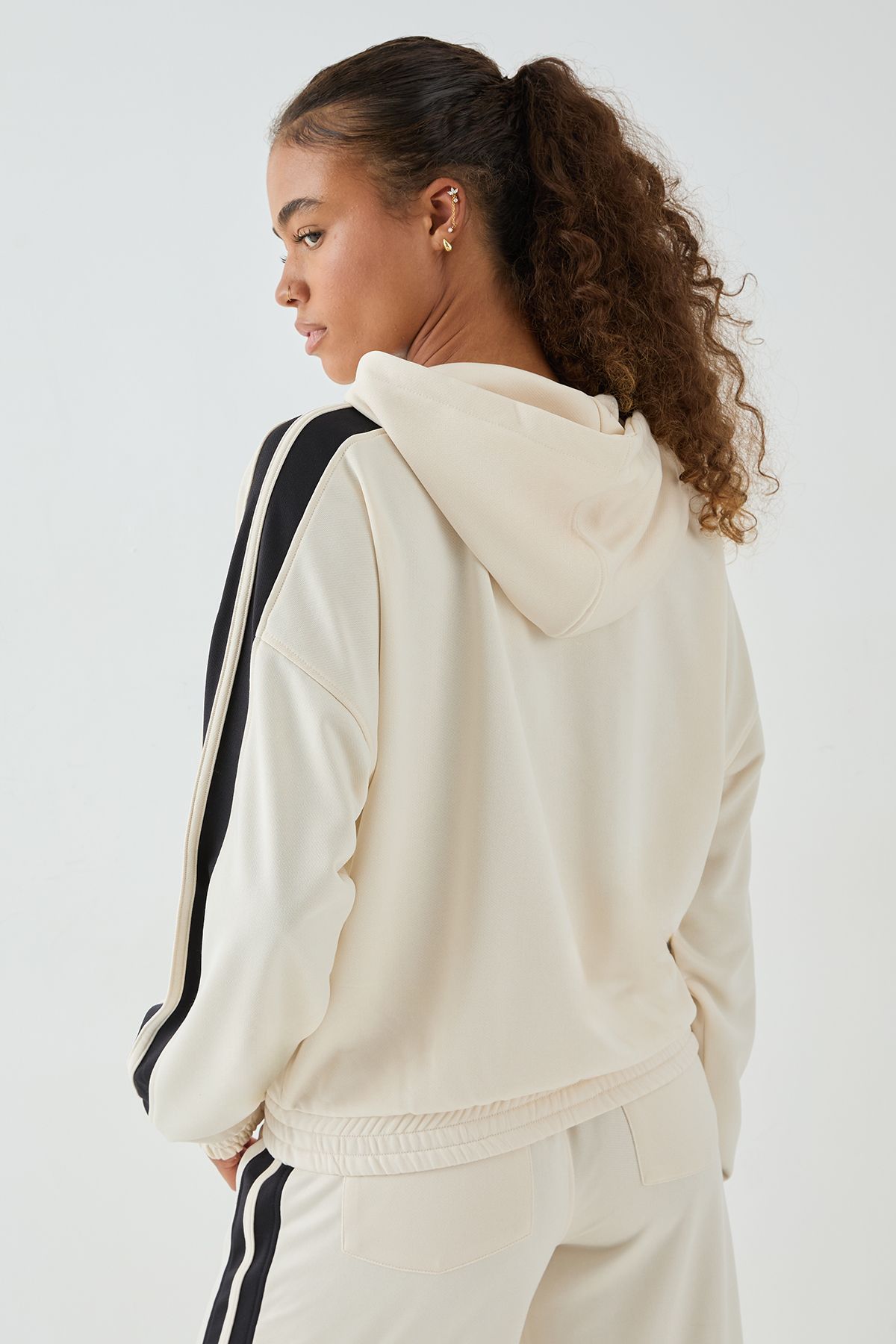 DSGN Studio DSGN Studio Tricot Side Stripe Boxy Crop Zip Through Hoodie Cream image 2
