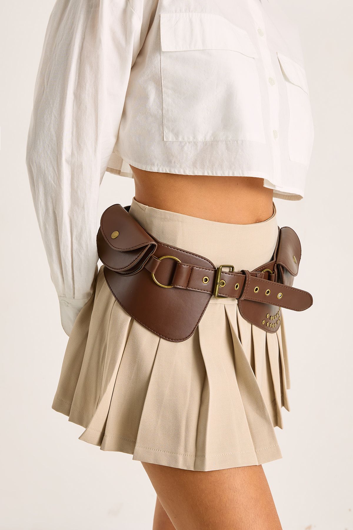 NastyGal Studded Fashion Waist Belt Brown image 2