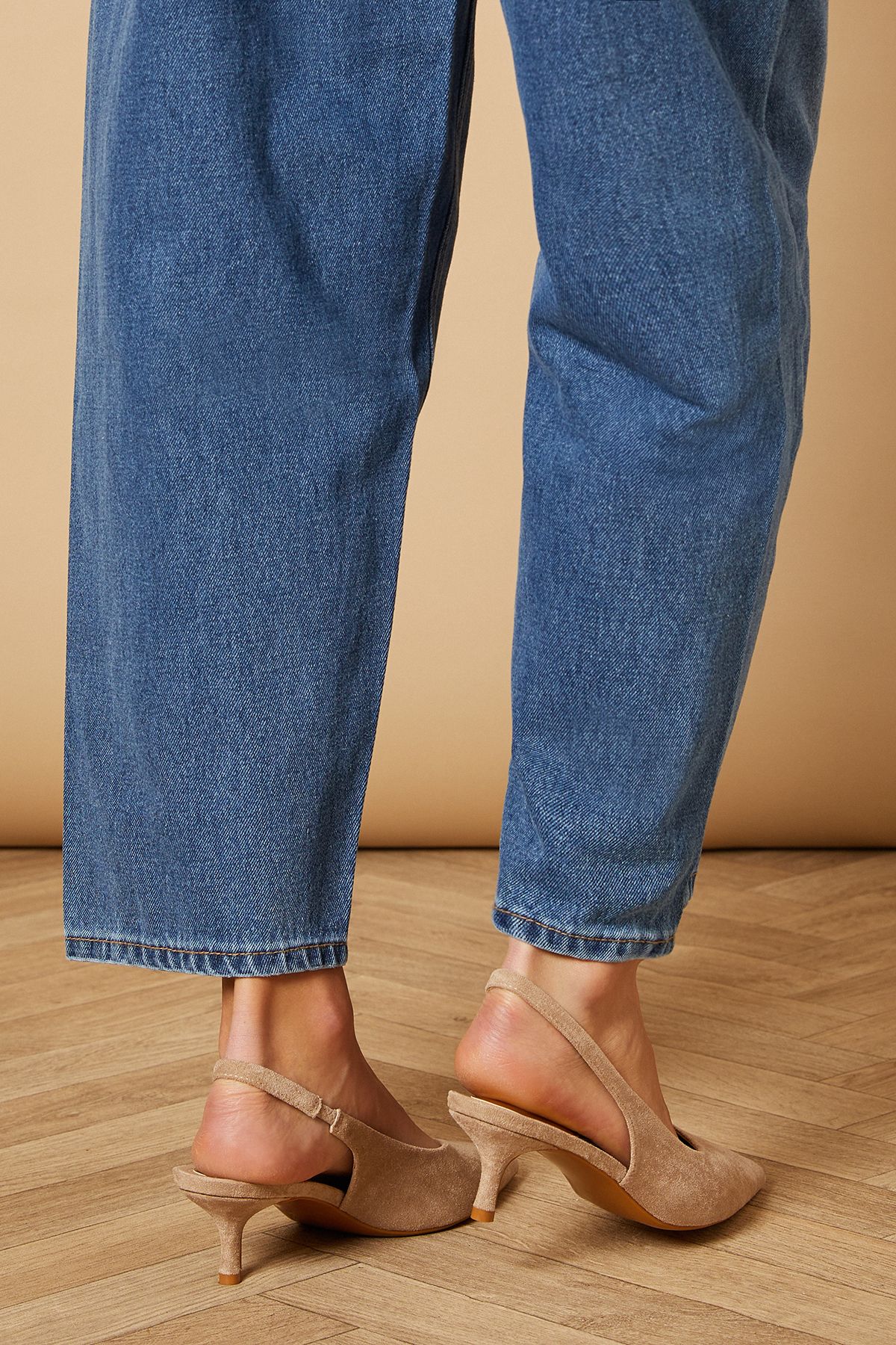 Oasis Adair Faux Suede Slingback Kitten Heel Court Shoes Beige image 4