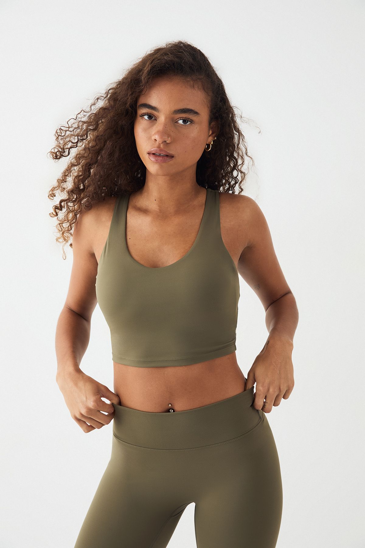 DSGN Studio DSGN Studio Ultra Sculpt Longline Plunge Sports Bra Olive image 3