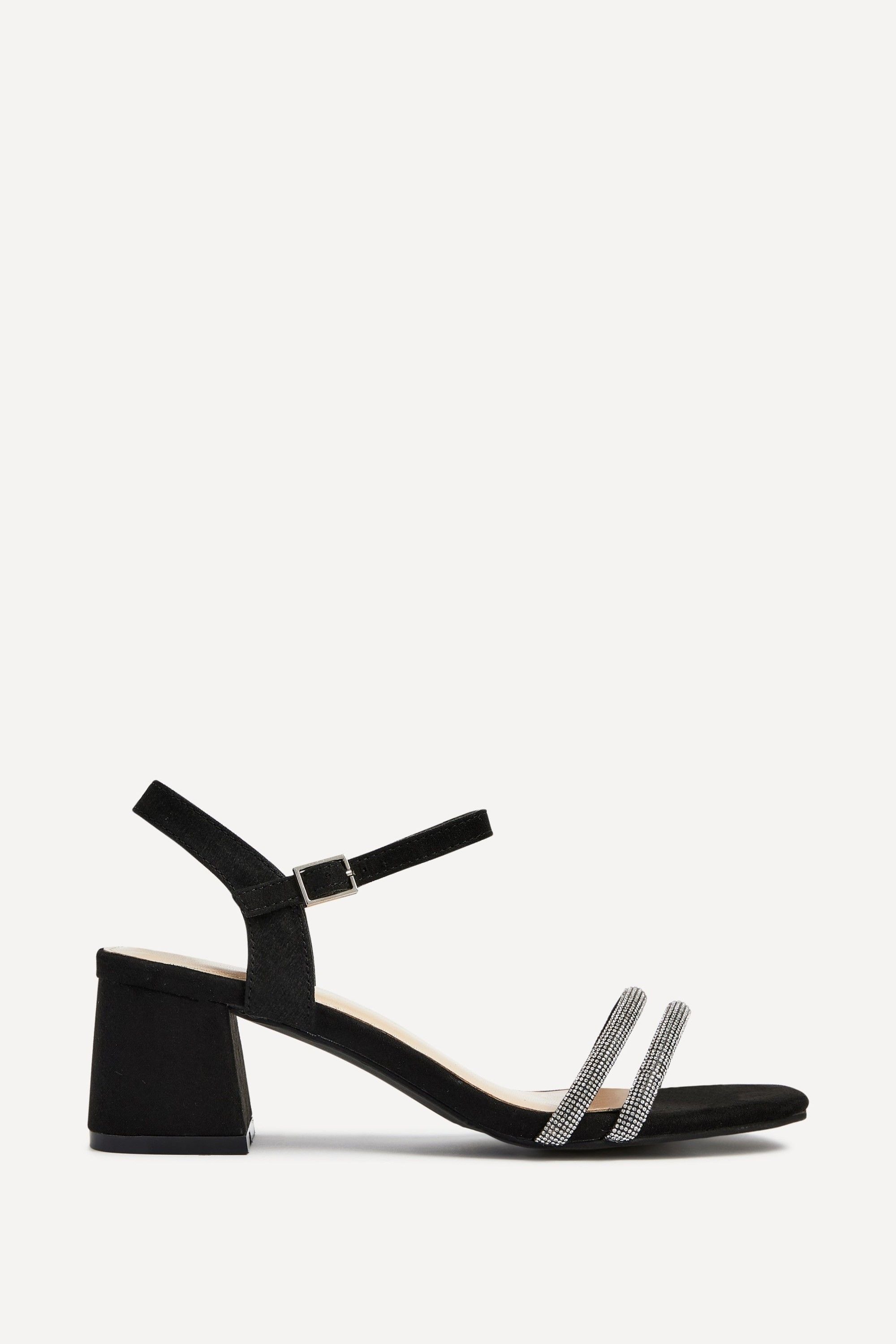Linzi Bunty Black Faux Suede Diamante Block Heeled Sandal image 1