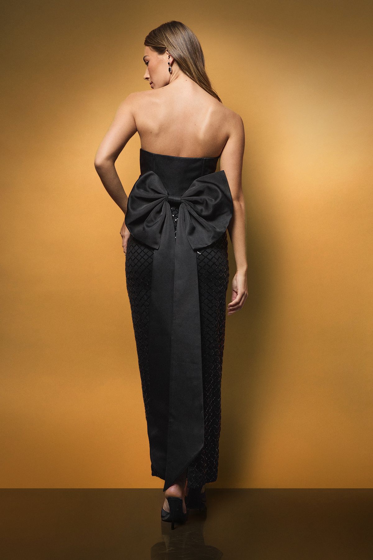 Coast Sequin Bandeau Column Dress With Statement Bow Black image 3