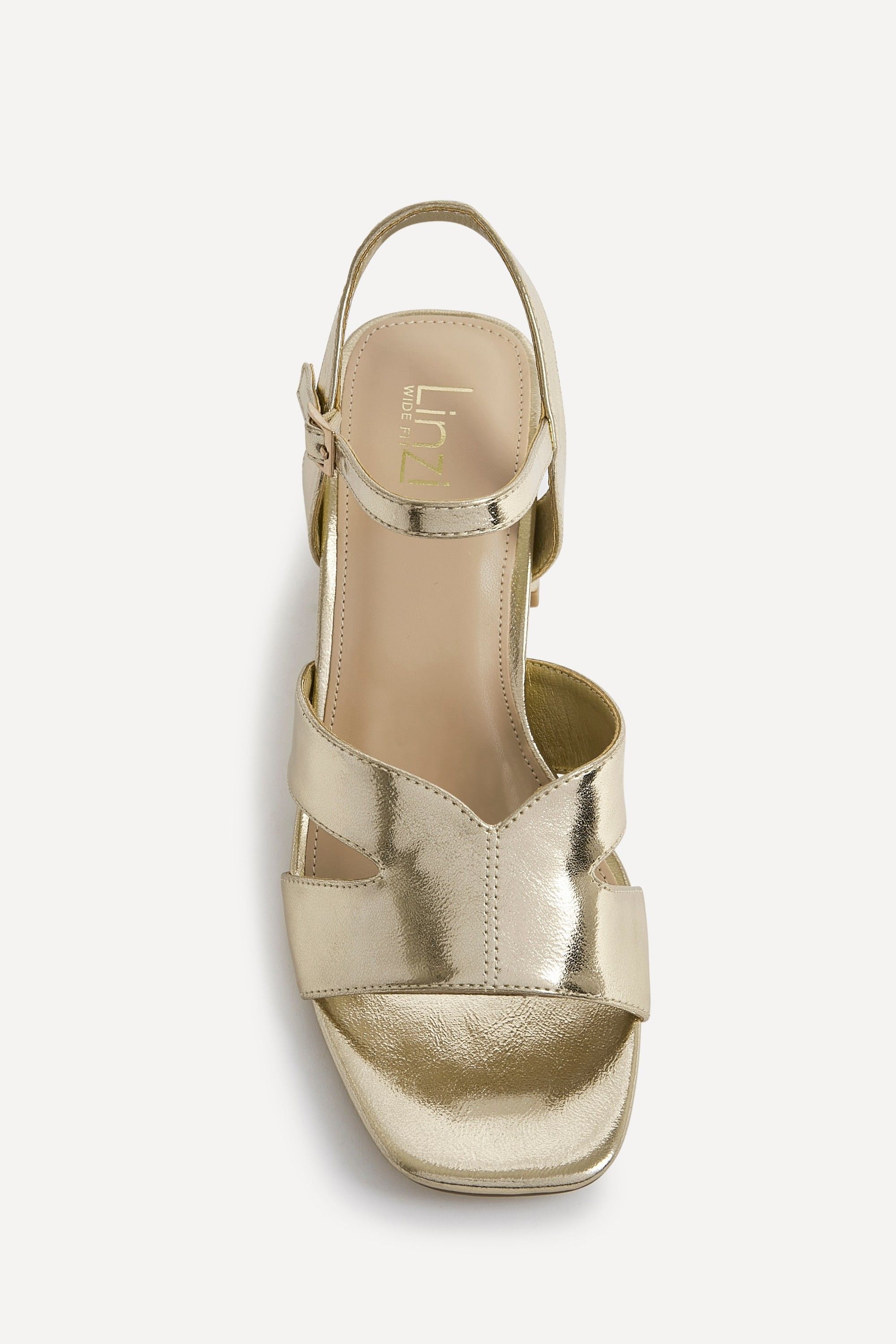 Linzi Empire Wide Fit Gold Faux Leather Link Detail Block Heels image 4