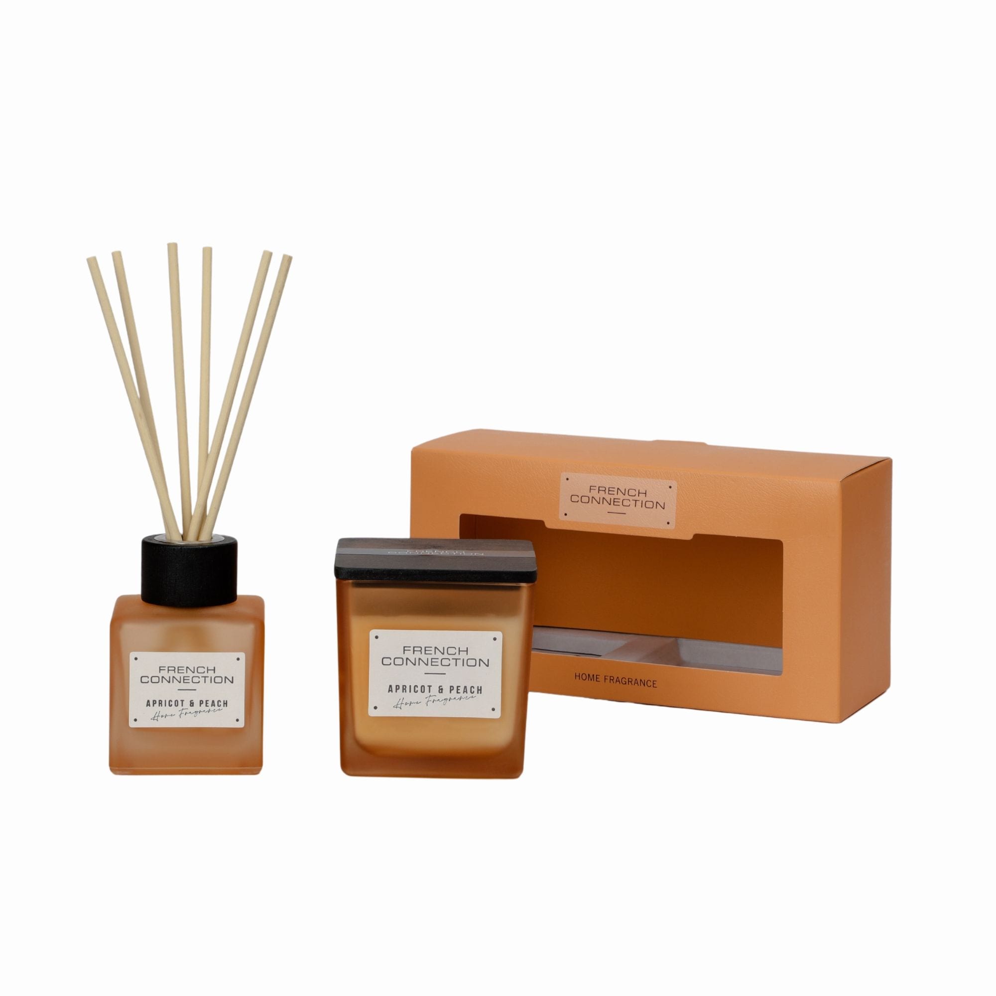 French Connection Apricot & Peach 200G Candle and 100ML Reed Diffuser Gift Set Square Design image 3