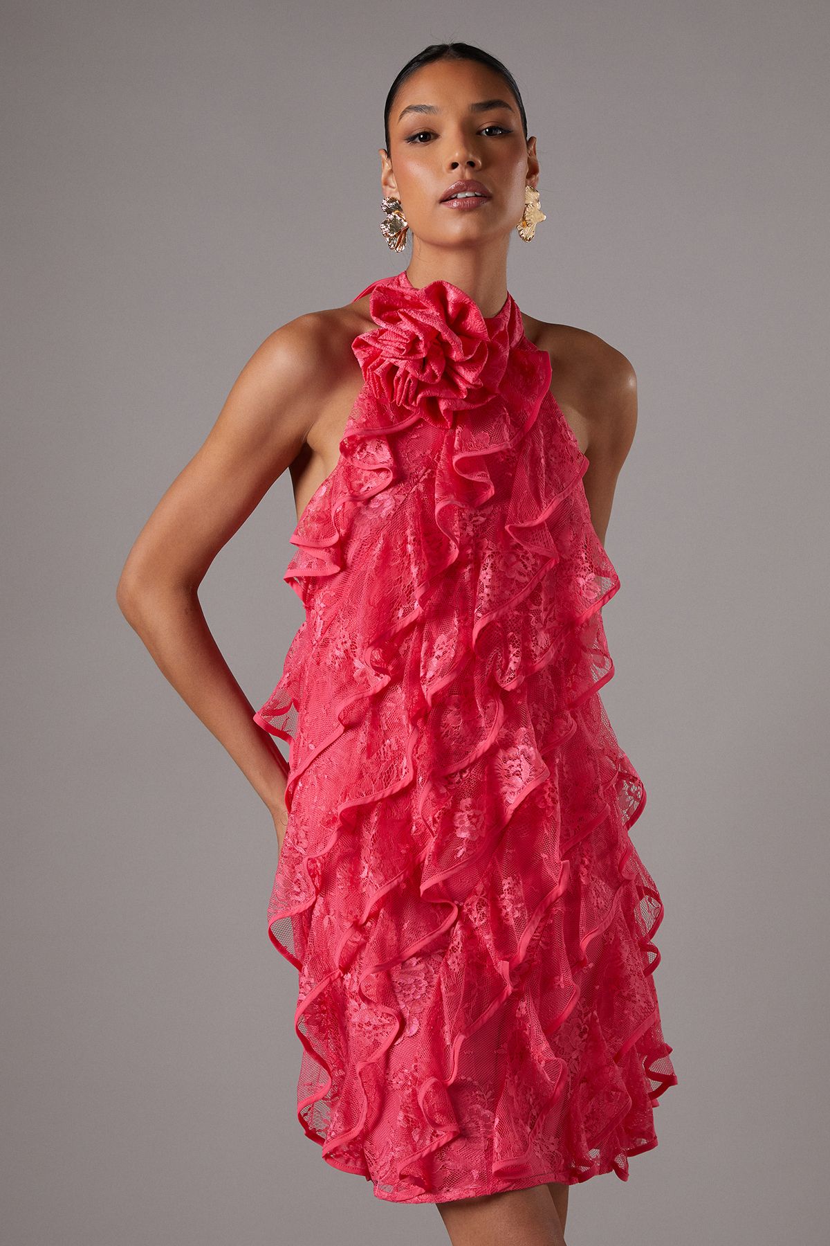 Coast Lace Frill Mini Dress Coral image 2