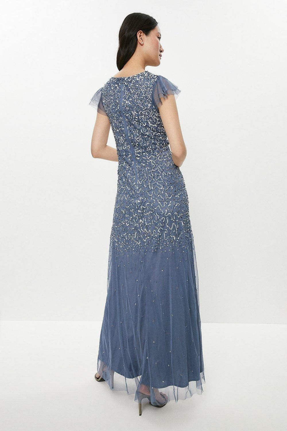 Coast Angel Sleeve Sequin Maxi Dress Blue image 3