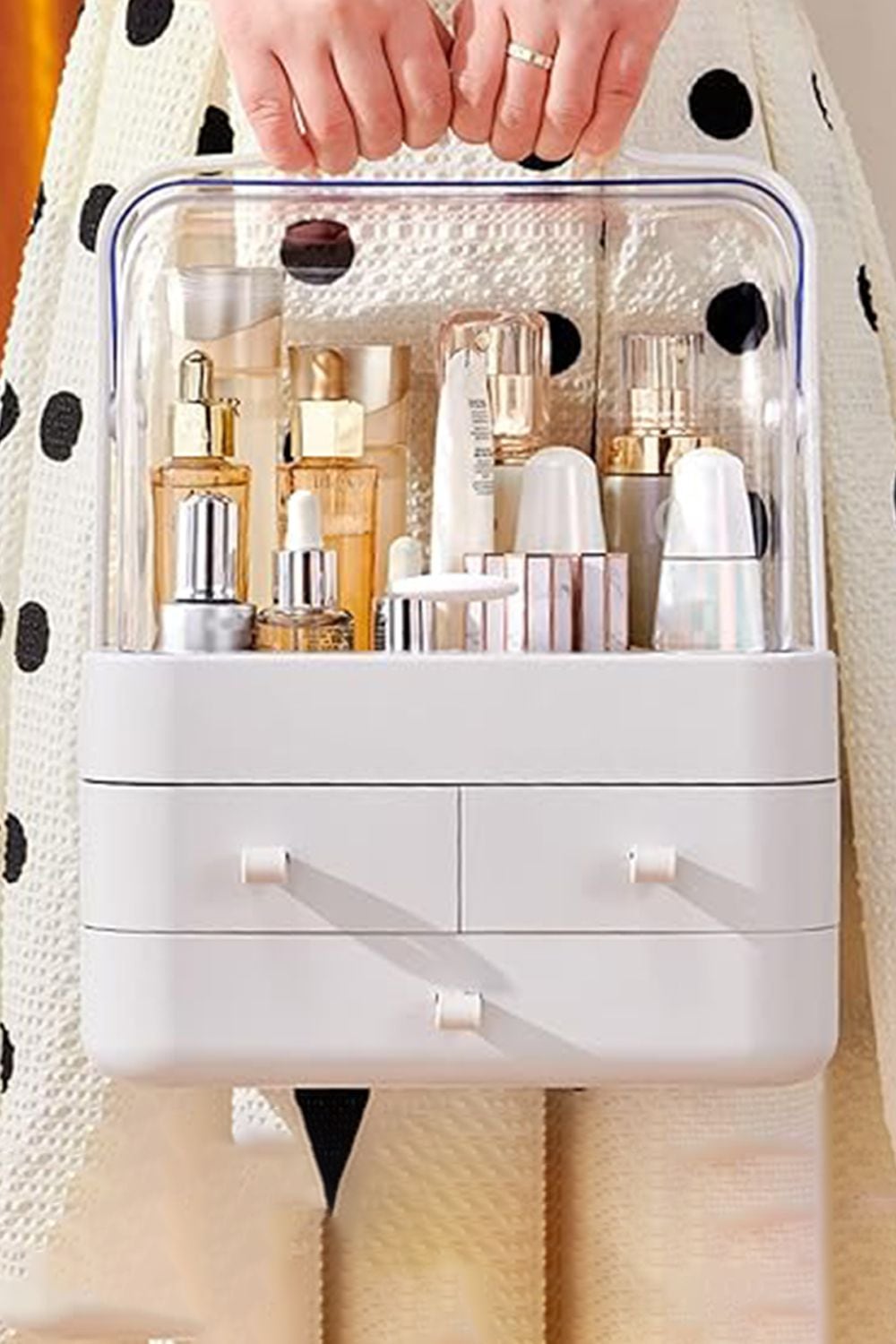 Living and Home 39CM High Cosmetic Organizer Makeup Storage Box With 3 Drawers And Transparent Lid image 2