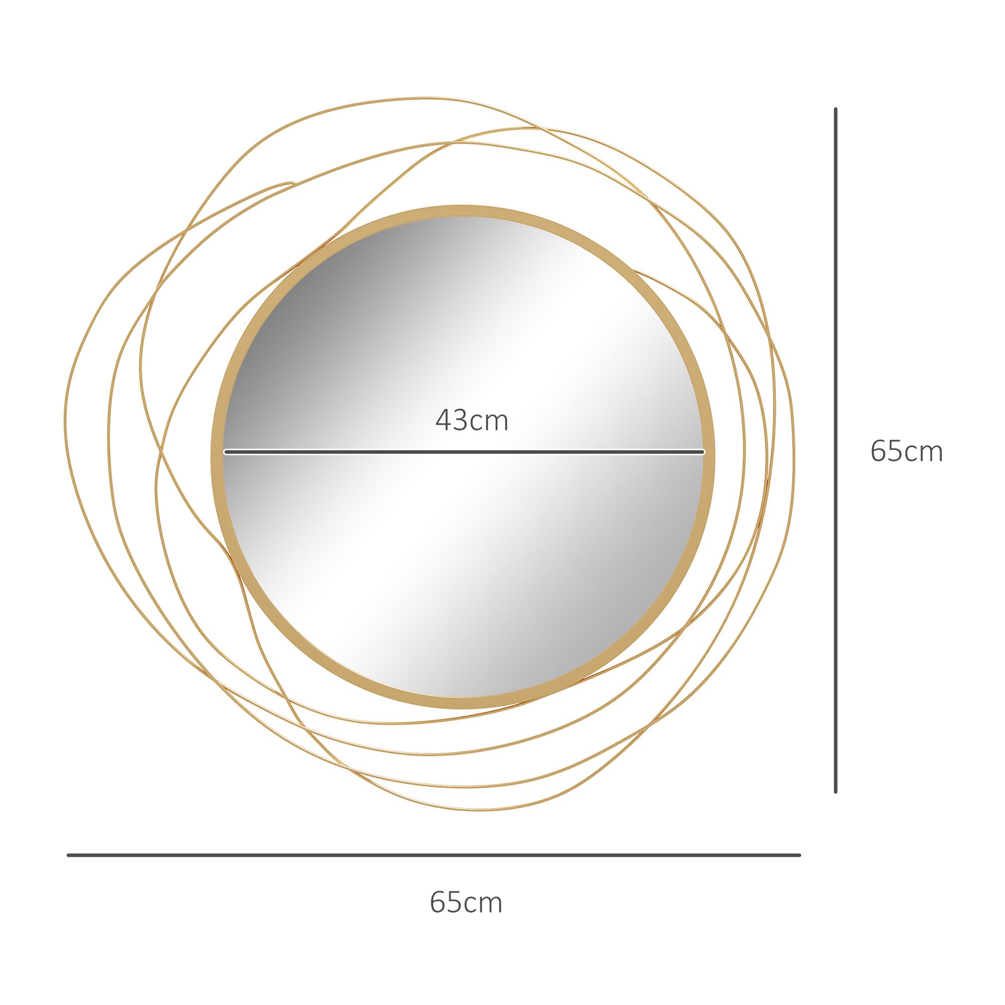 HOMCOM Modern 65cm Round Wall Mirror Decoration Metal Wall Art for Bedroom image 3